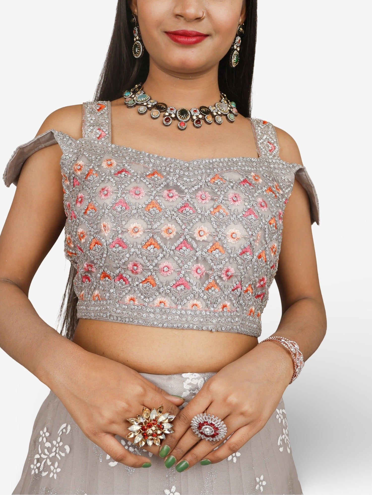 Embroidered Cold Shoulder Lehenga Choli Set