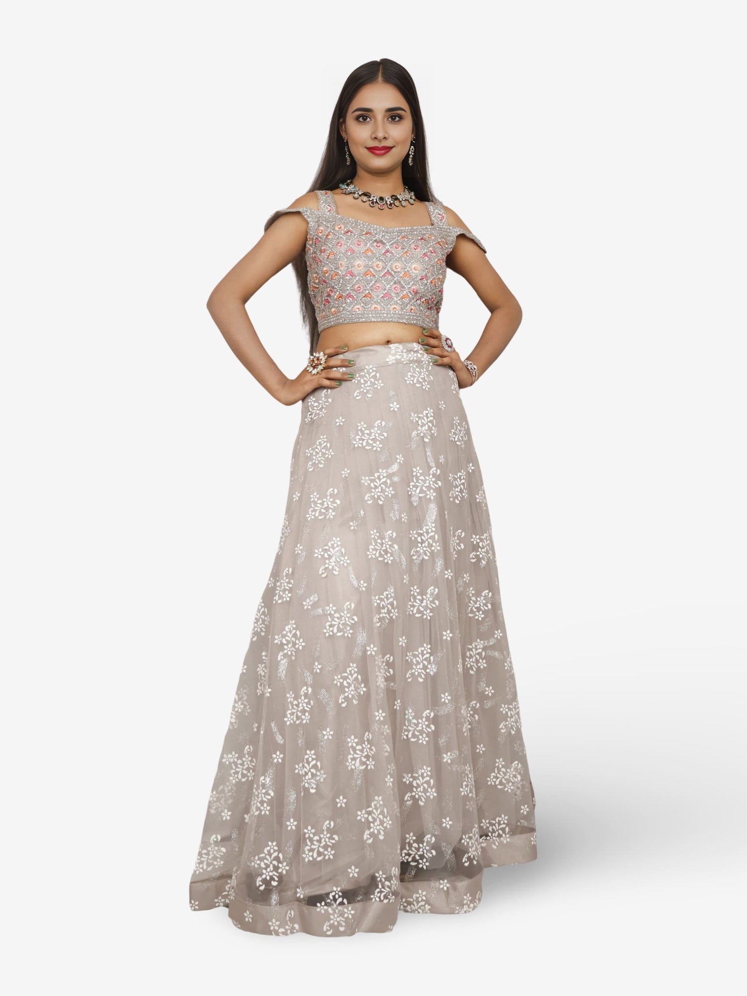 Embroidered Cold Shoulder Lehenga Choli Set