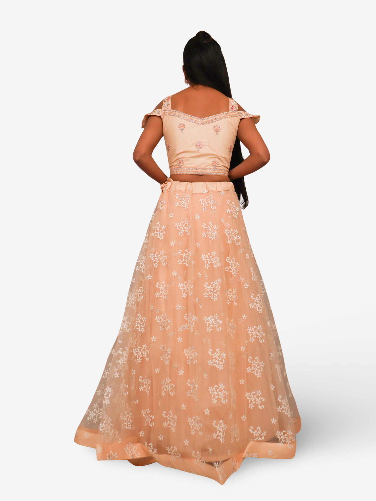 Cold Shoulder Lehenga Choli Set with Stone & Embroidery by Shreekama Beige Designer Lehenga for Party Festival Wedding Occasion in Noida