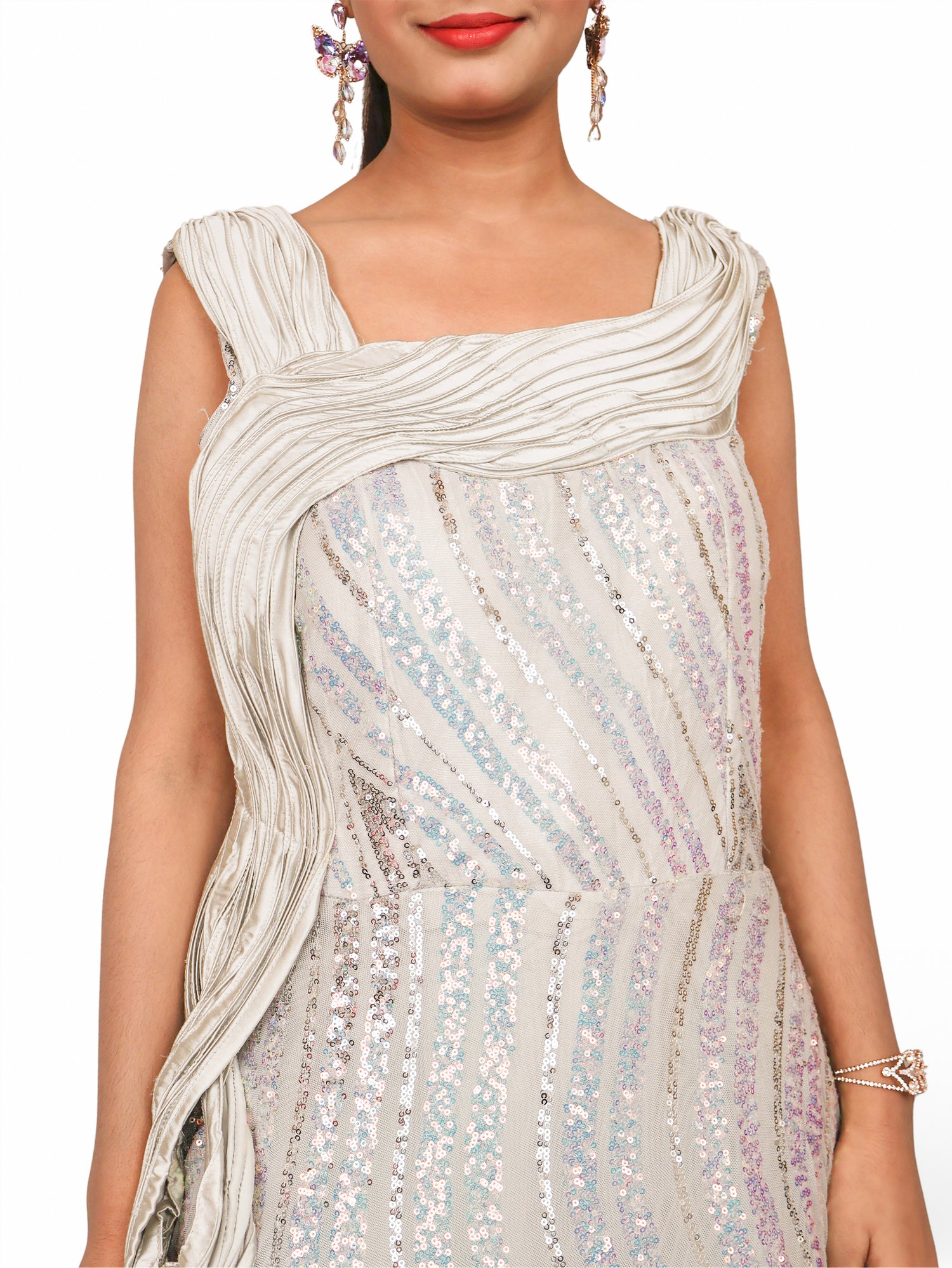 Gown with heavy Rose Gold & Gold Sequin Work Grey Designer Gowns for Party Festival Wedding Occasion in Noida