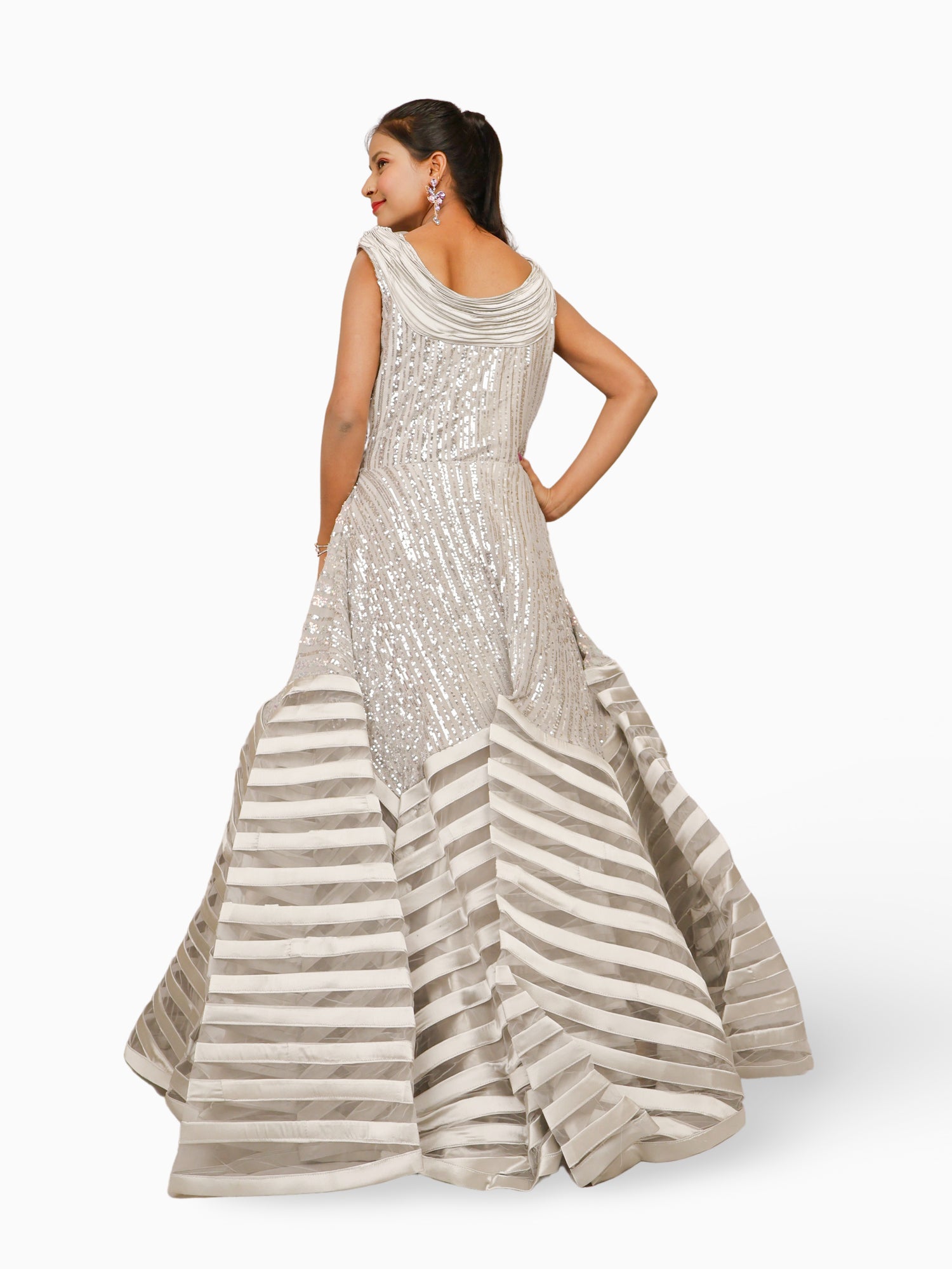 Gown with heavy Rose Gold & Gold Sequin Work Grey Designer Gowns for Party Festival Wedding Occasion in Noida