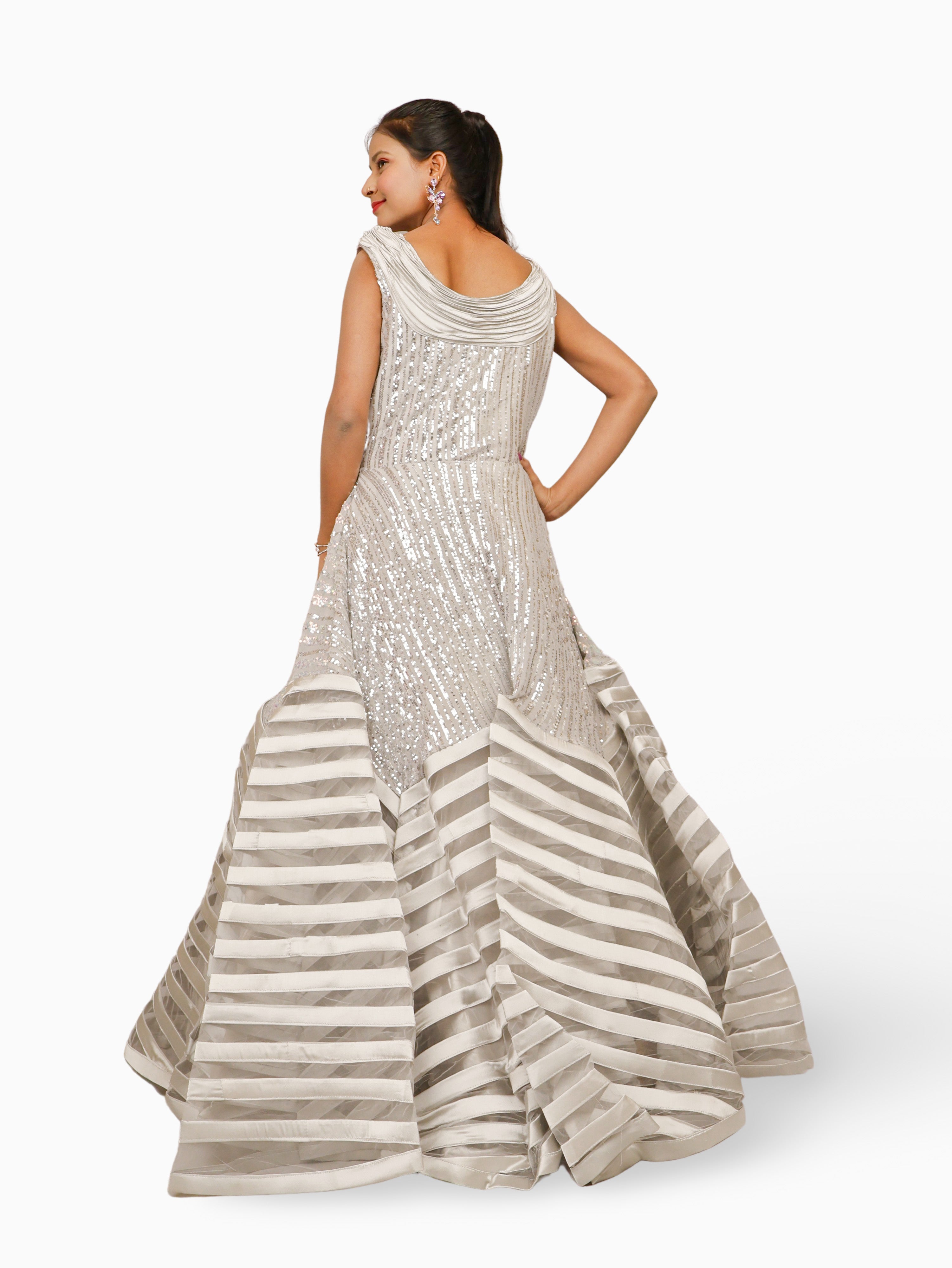 Gown with heavy Rose Gold & Gold Sequin Work Grey Designer Gowns for Party Festival Wedding Occasion in Noida