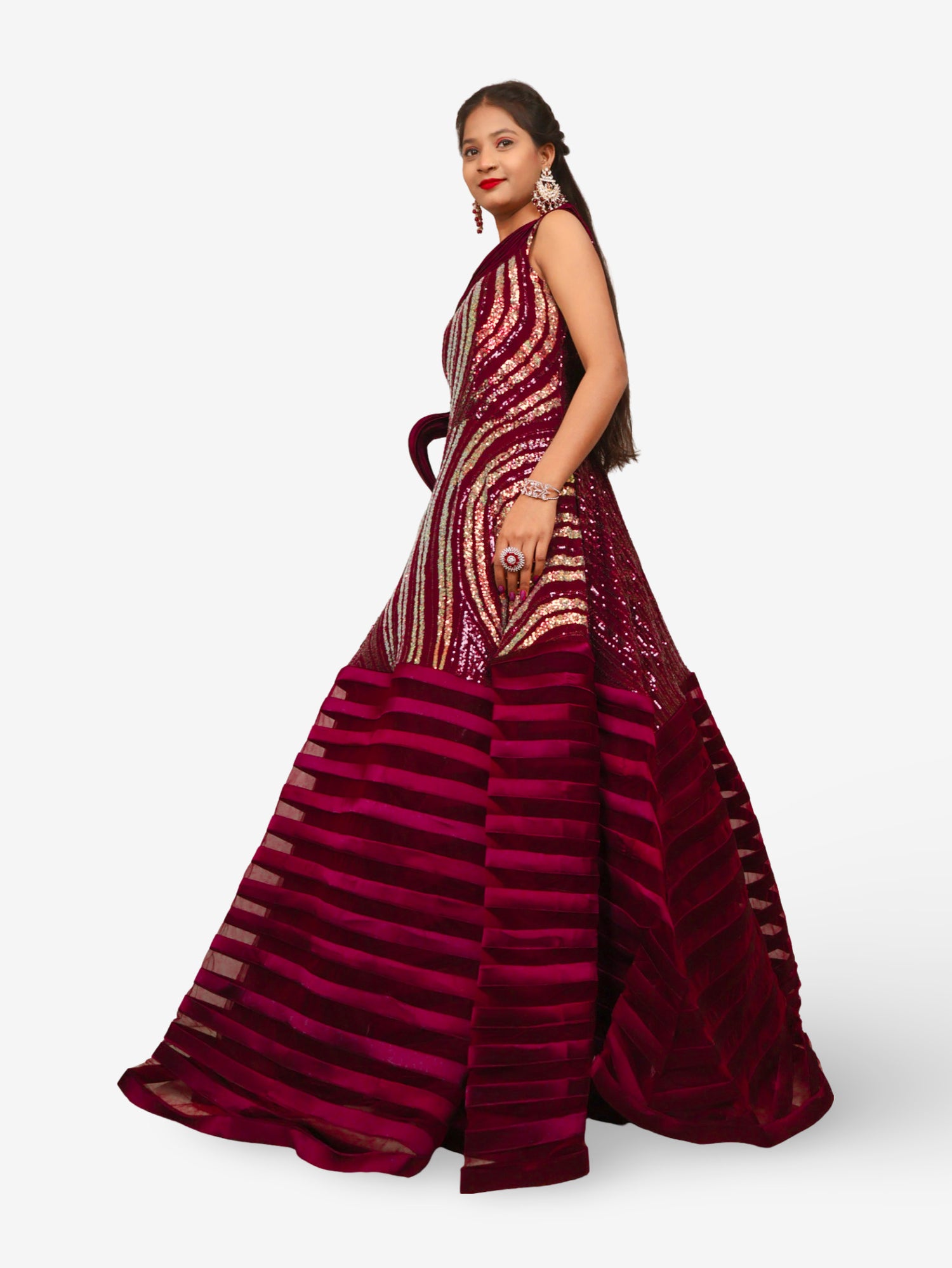 Gown with heavy Rose Gold & Gold Sequin Work Maroon Designer Gowns for Party Festival Wedding Occasion in Noida