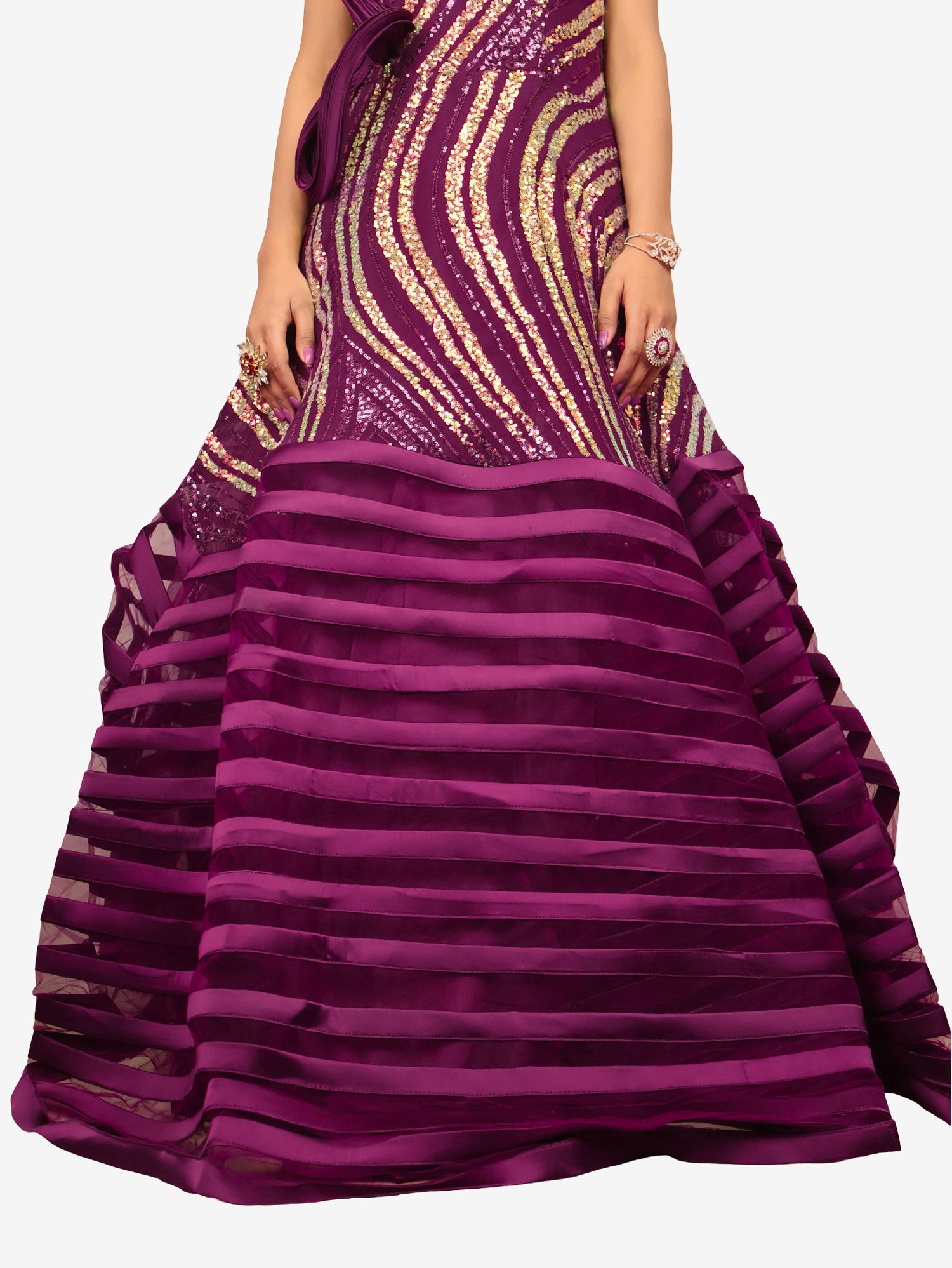 Gown with heavy Rose Gold & Gold Sequin Work Dark Purple Designer Gowns for Party Festival Wedding Occasion in Noida