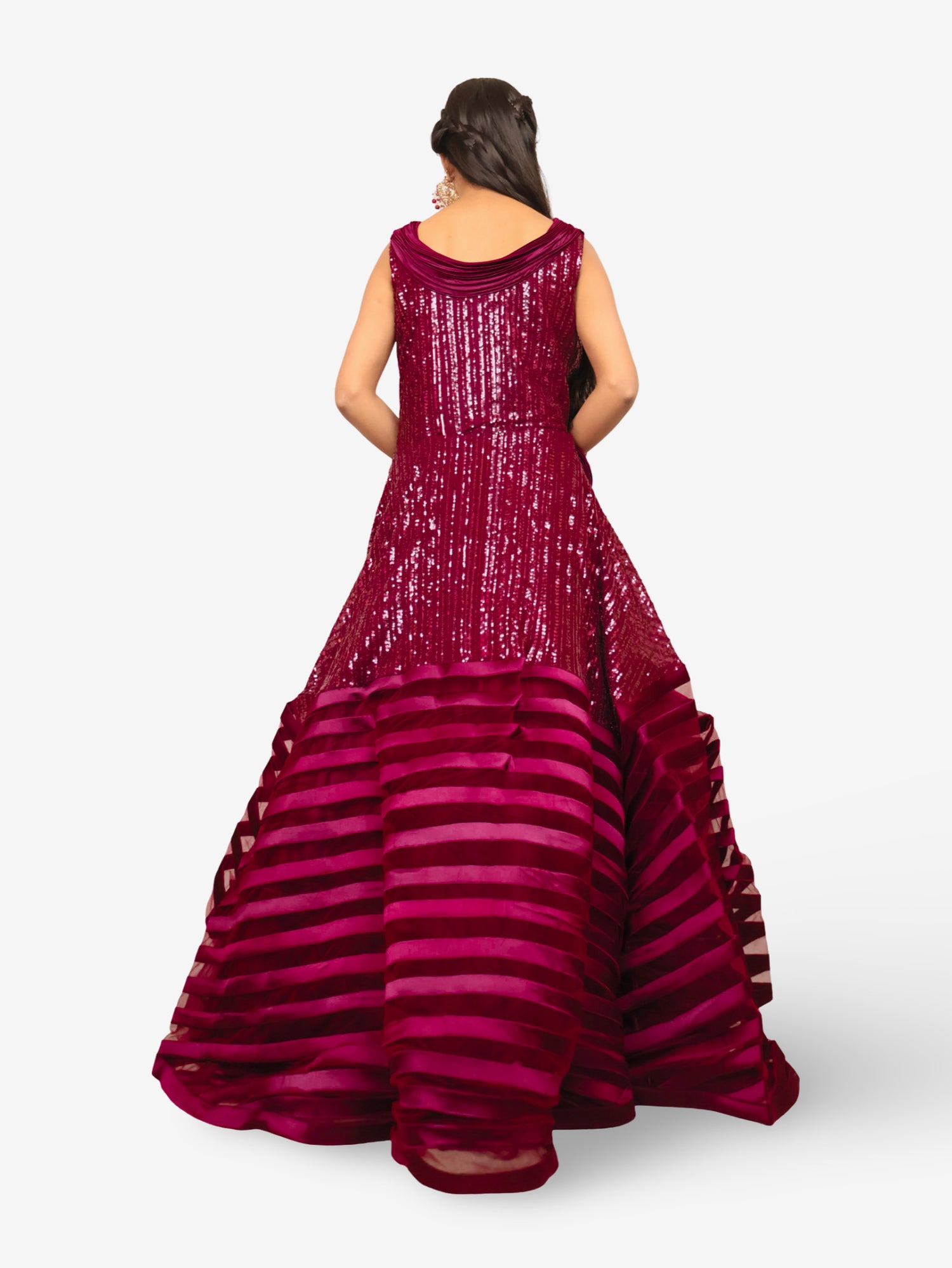 Gown with heavy Rose Gold & Gold Sequin Work Maroon Designer Gowns for Party Festival Wedding Occasion in Noida