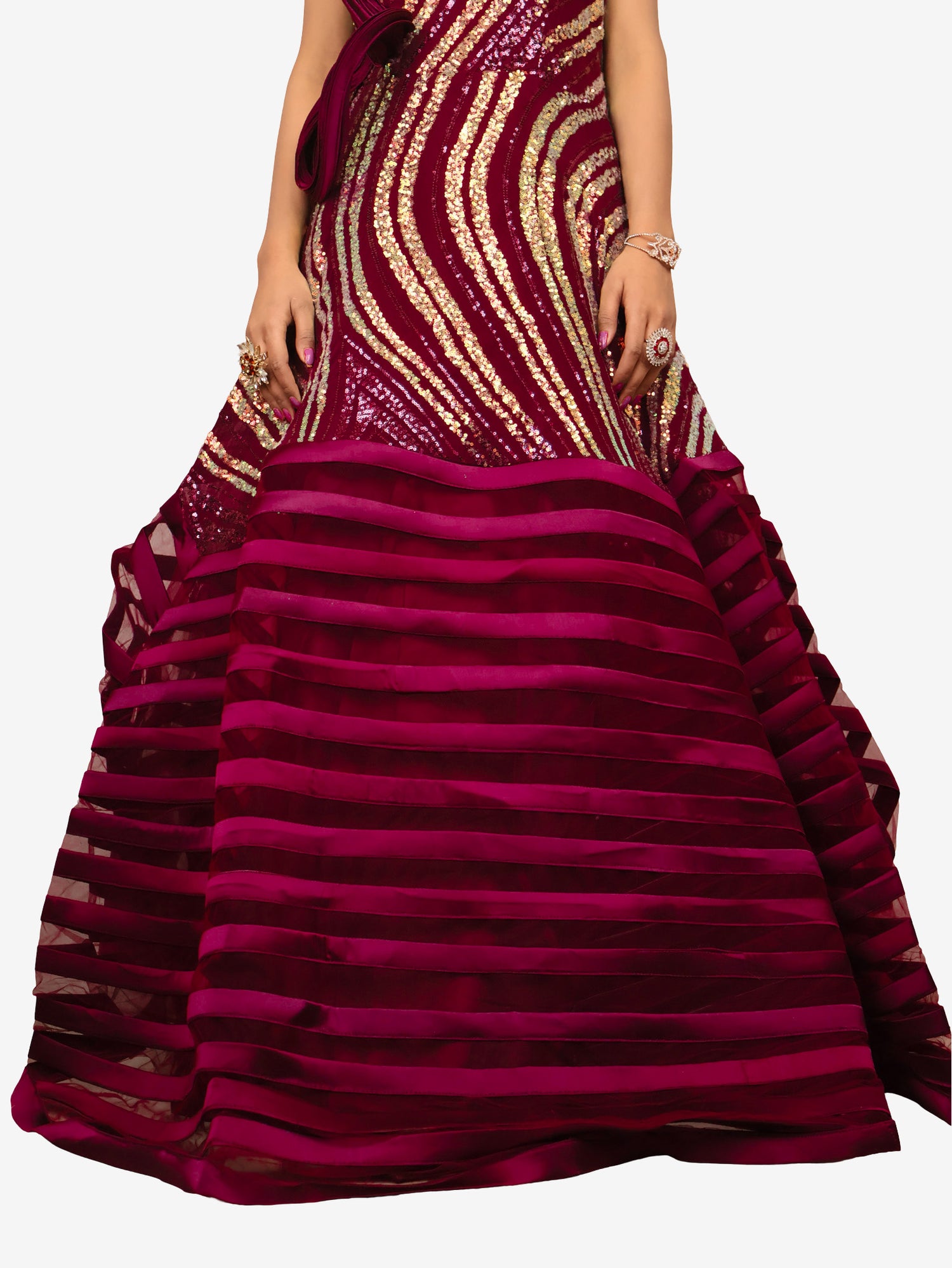 Gown with heavy Rose Gold & Gold Sequin Work Maroon Designer Gowns for Party Festival Wedding Occasion in Noida