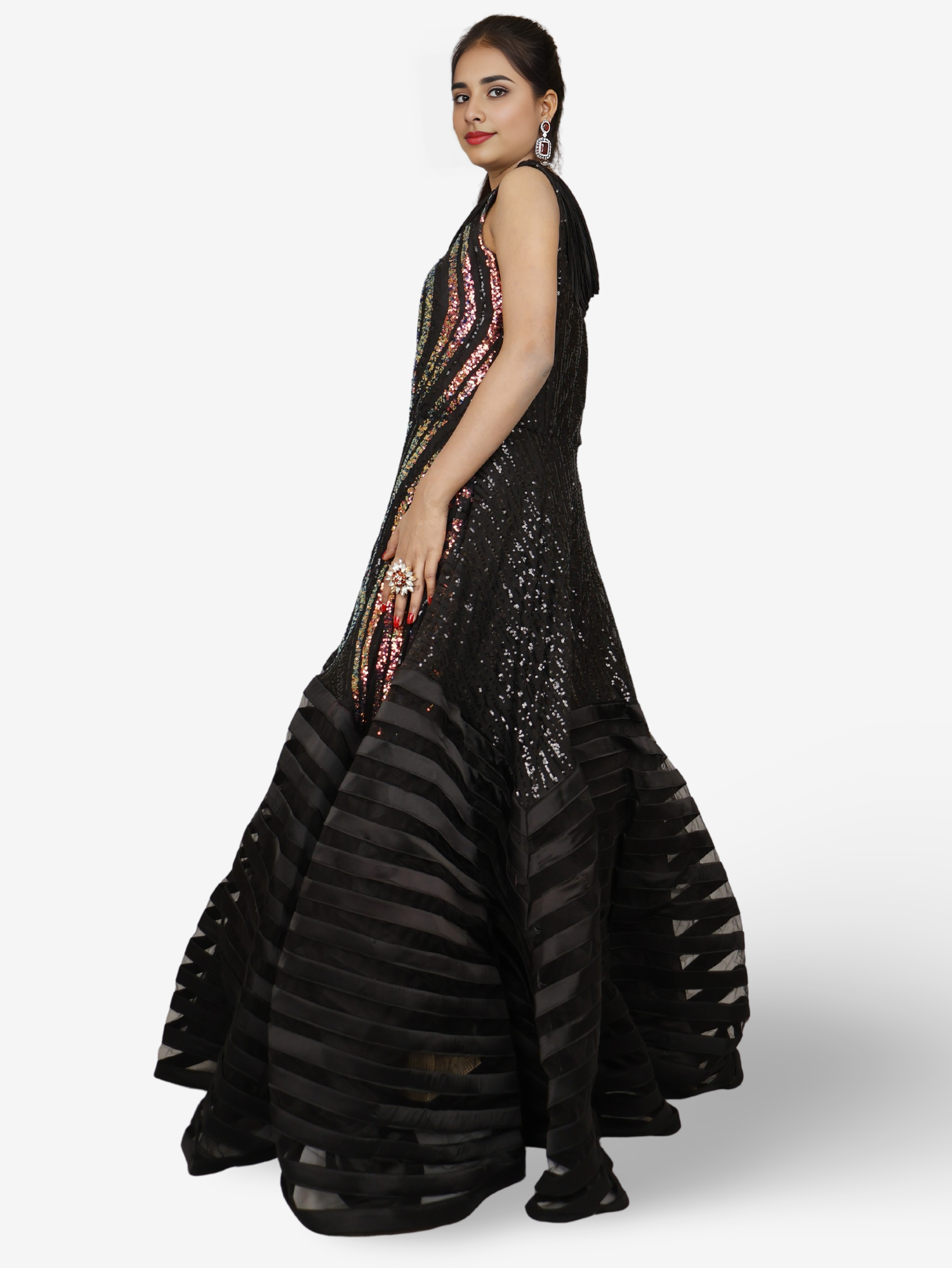 Gown with heavy Rose Gold & Gold Sequin Work Black Designer Gowns for Party Festival Wedding Occasion in Noida