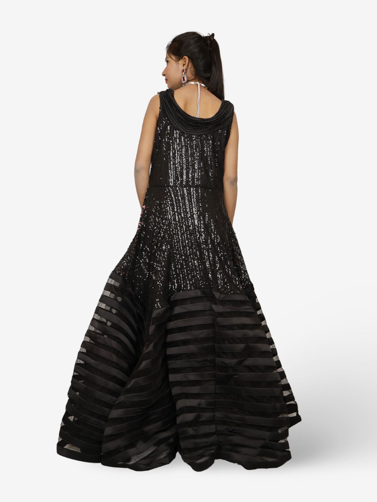 Gown with heavy Rose Gold & Gold Sequin Work Black Designer Gowns for Party Festival Wedding Occasion in Noida