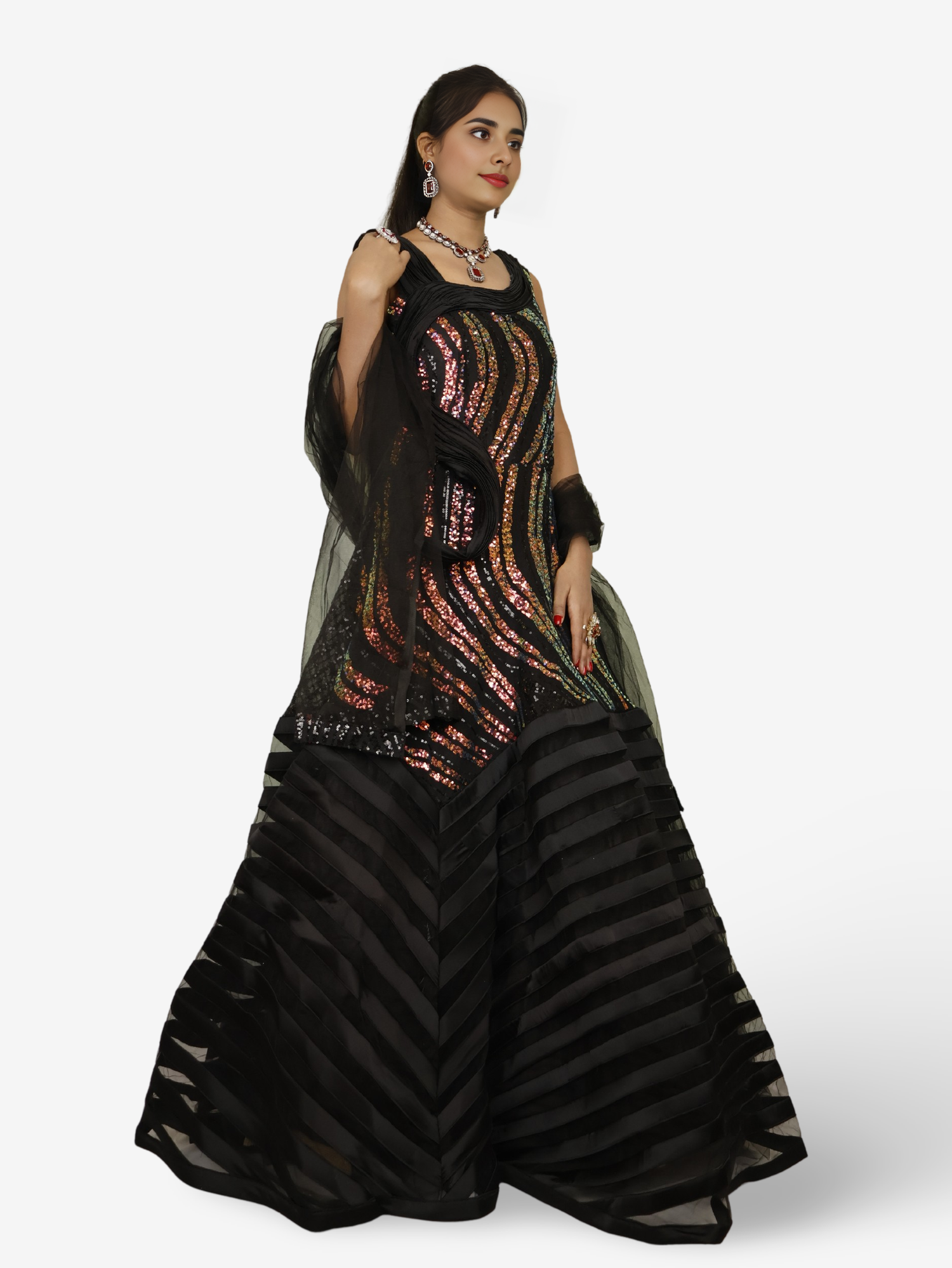 Gown with heavy Rose Gold & Gold Sequin Work Black Designer Gowns for Party Festival Wedding Occasion in Noida