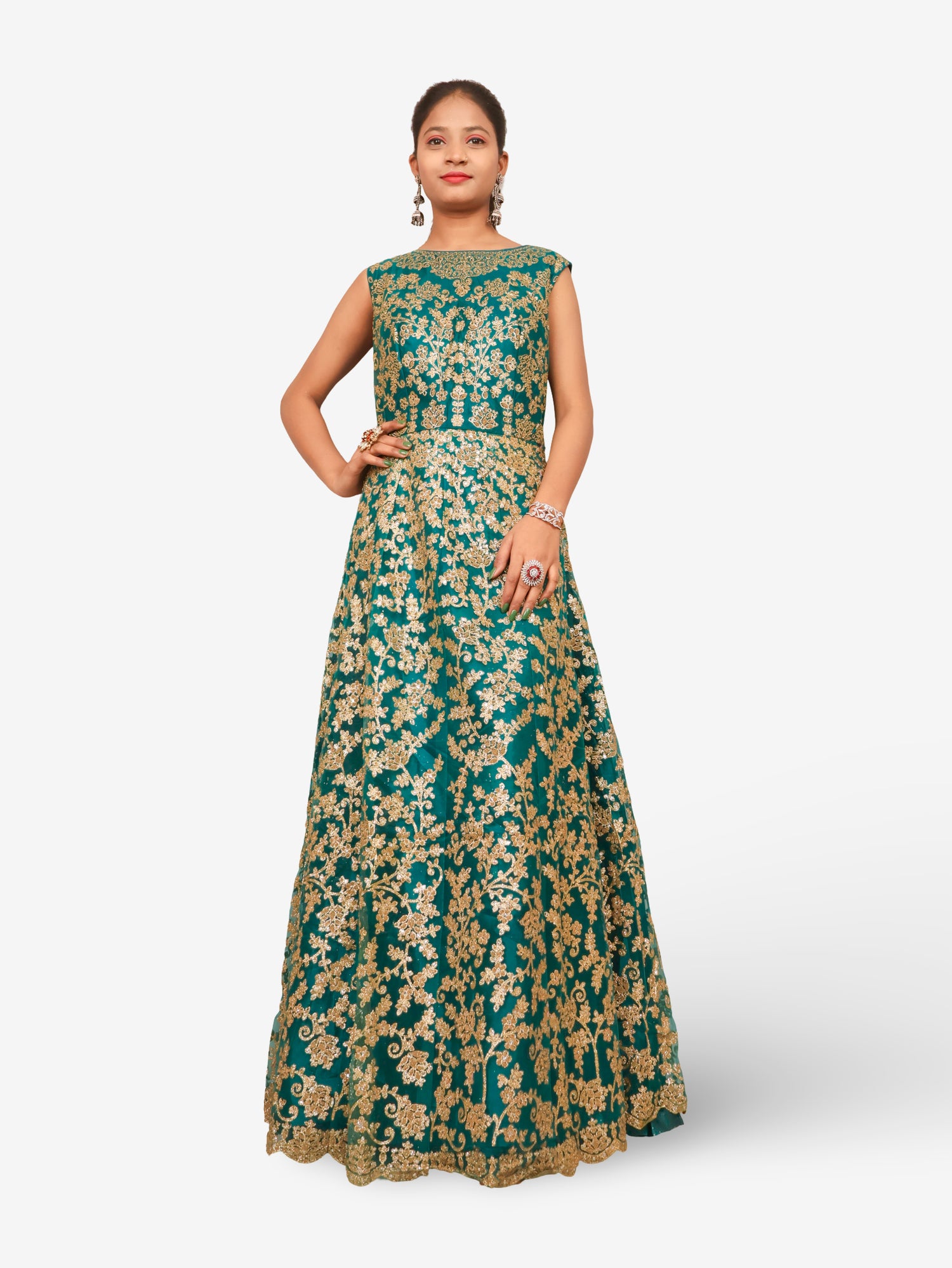 Gown with Shimmery Rubber & Beads Work by Shreekama Royal Blue Designer Gowns for Party Festival Wedding Occasion in Noida