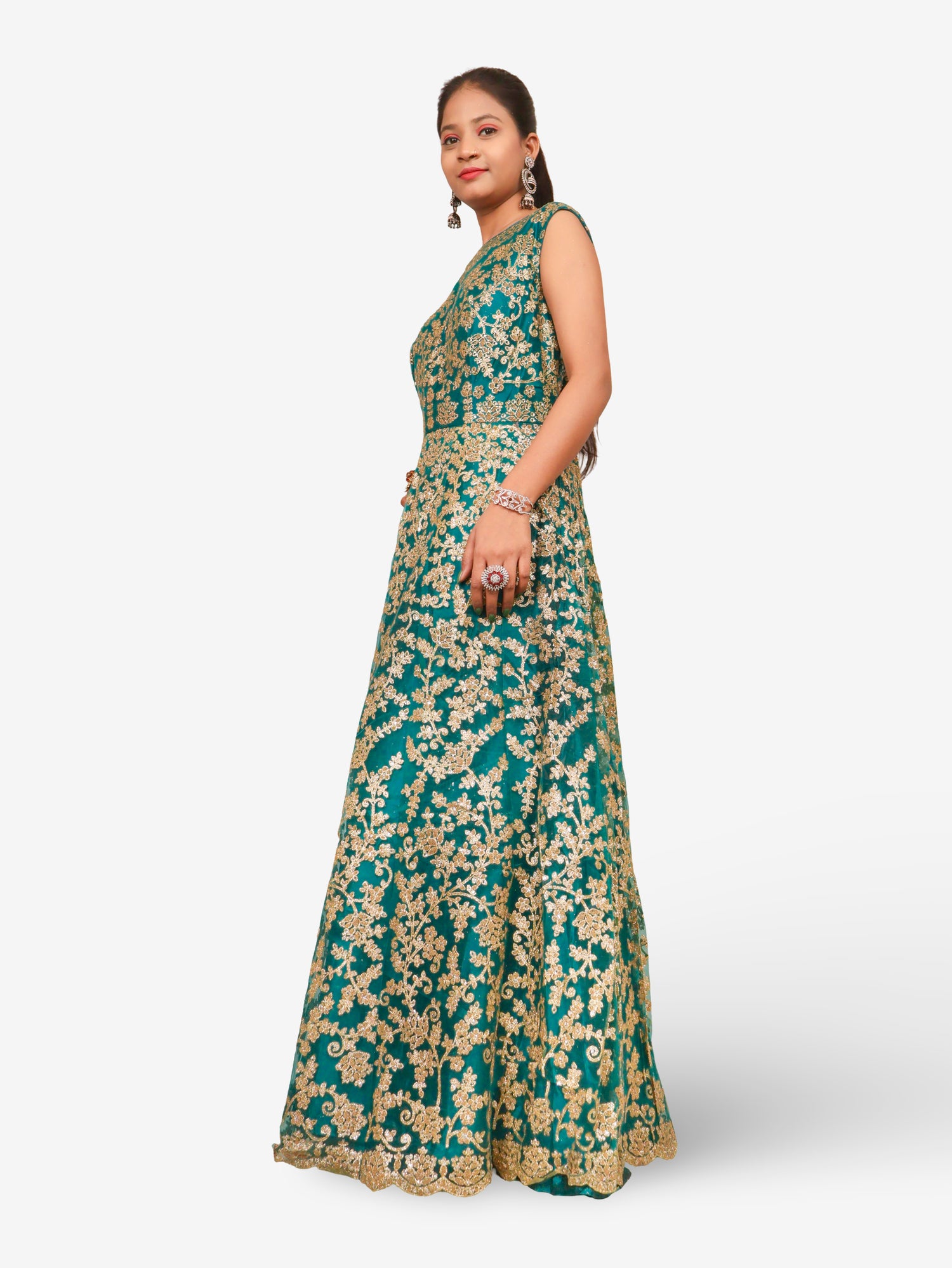 Gown with Shimmery Rubber & Beads Work by Shreekama Royal Blue Designer Gowns for Party Festival Wedding Occasion in Noida