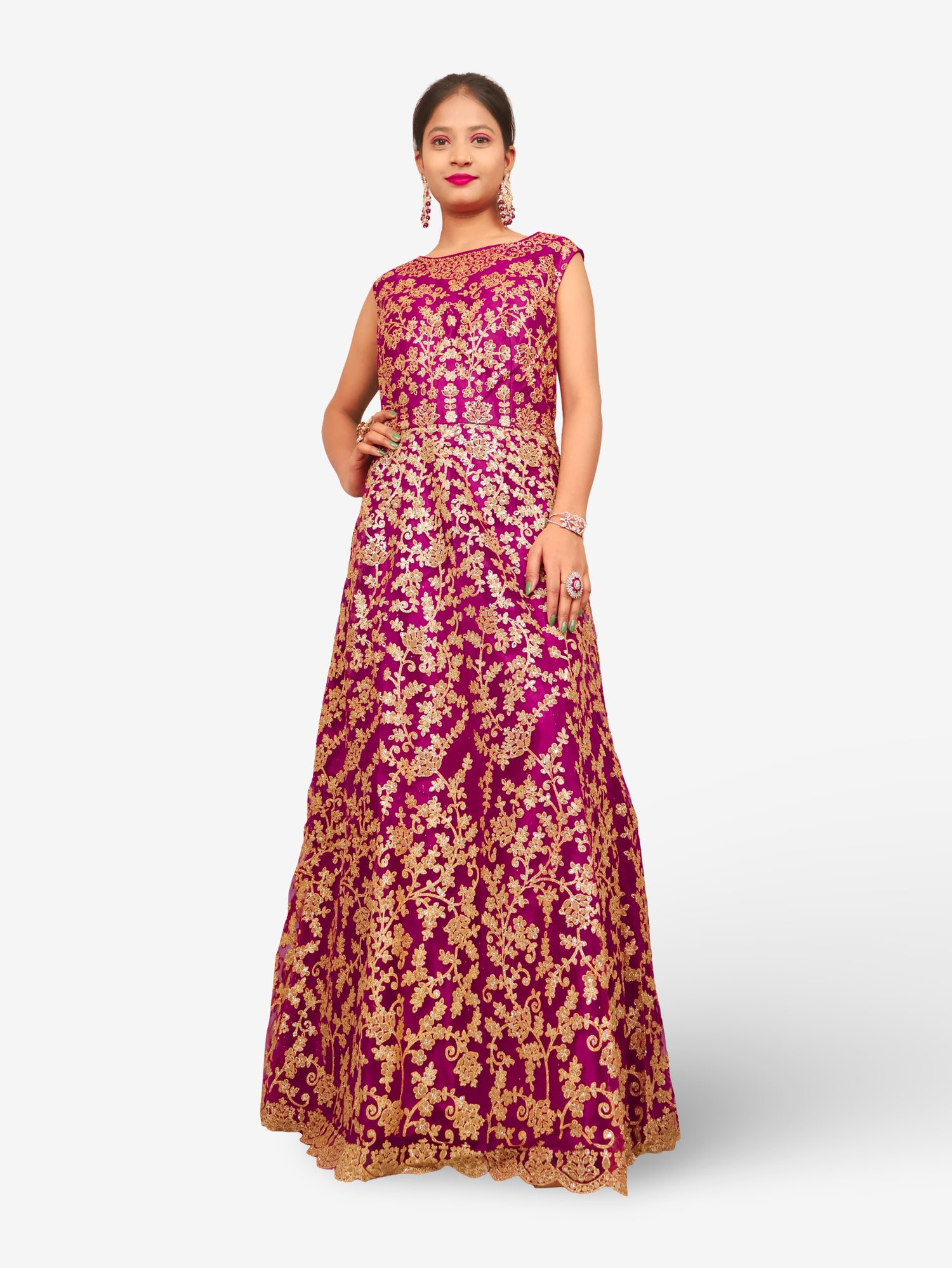 Gown with Shimmery Rubber & Beads Work by Shreekama Purple Designer Gowns for Party Festival Wedding Occasion in Noida