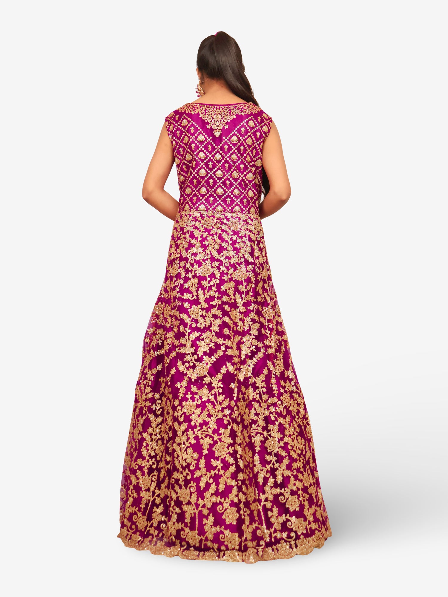 Gown with Shimmery Rubber & Beads Work by Shreekama Purple Designer Gowns for Party Festival Wedding Occasion in Noida
