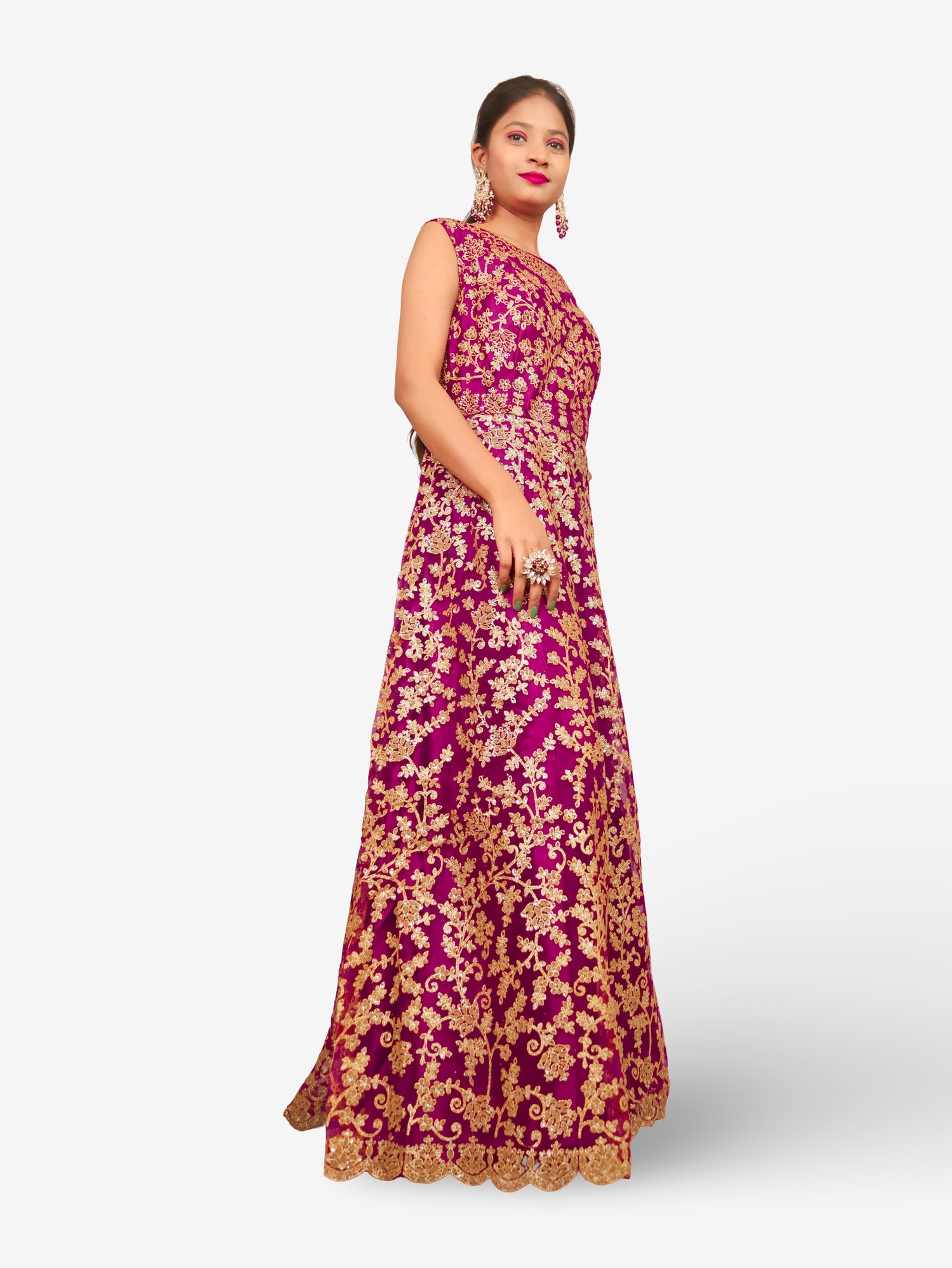 Gown with Shimmery Rubber & Beads Work by Shreekama Purple Designer Gowns for Party Festival Wedding Occasion in Noida