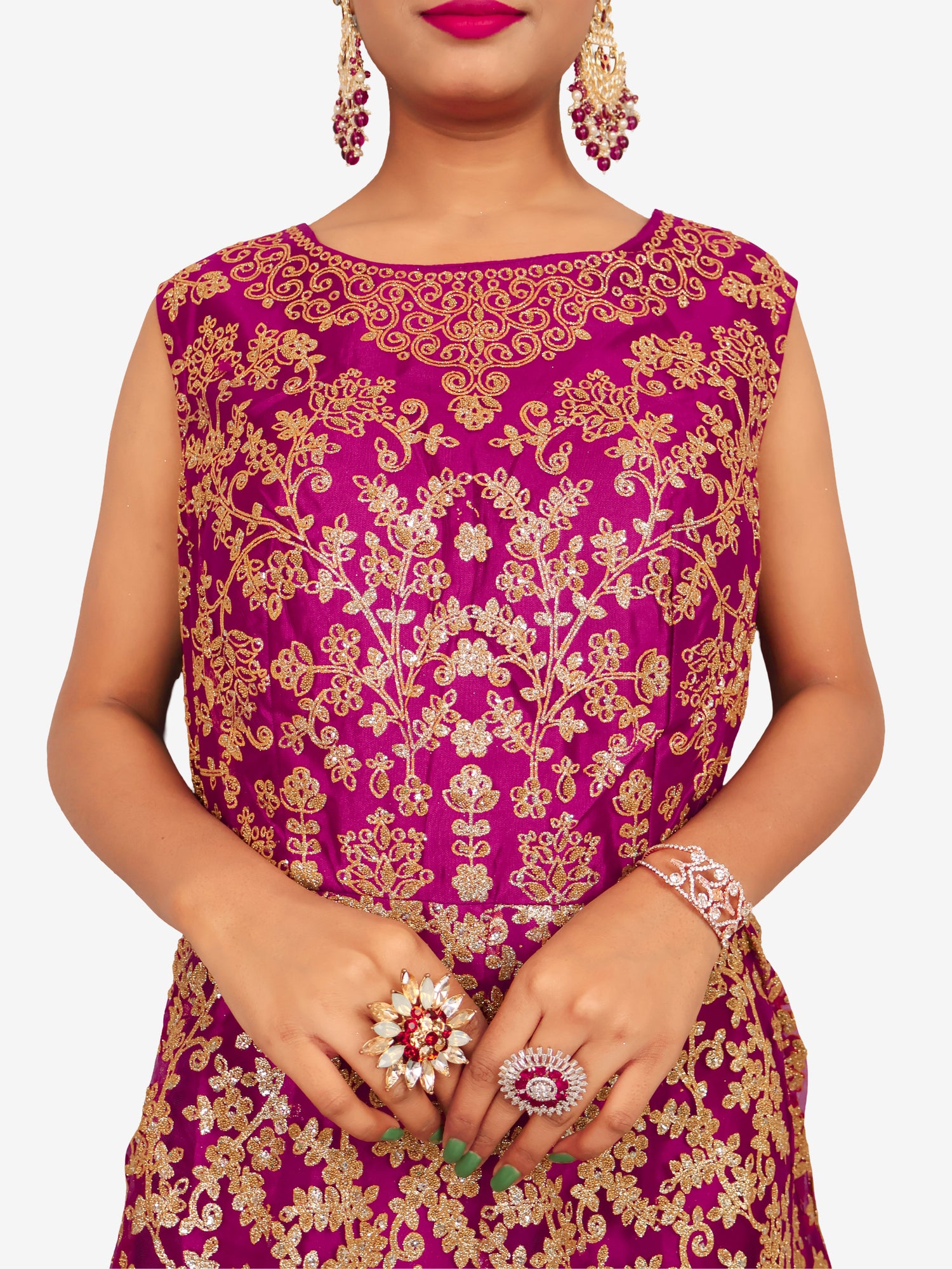 Gown with Shimmery Rubber & Beads Work by Shreekama Purple Designer Gowns for Party Festival Wedding Occasion in Noida