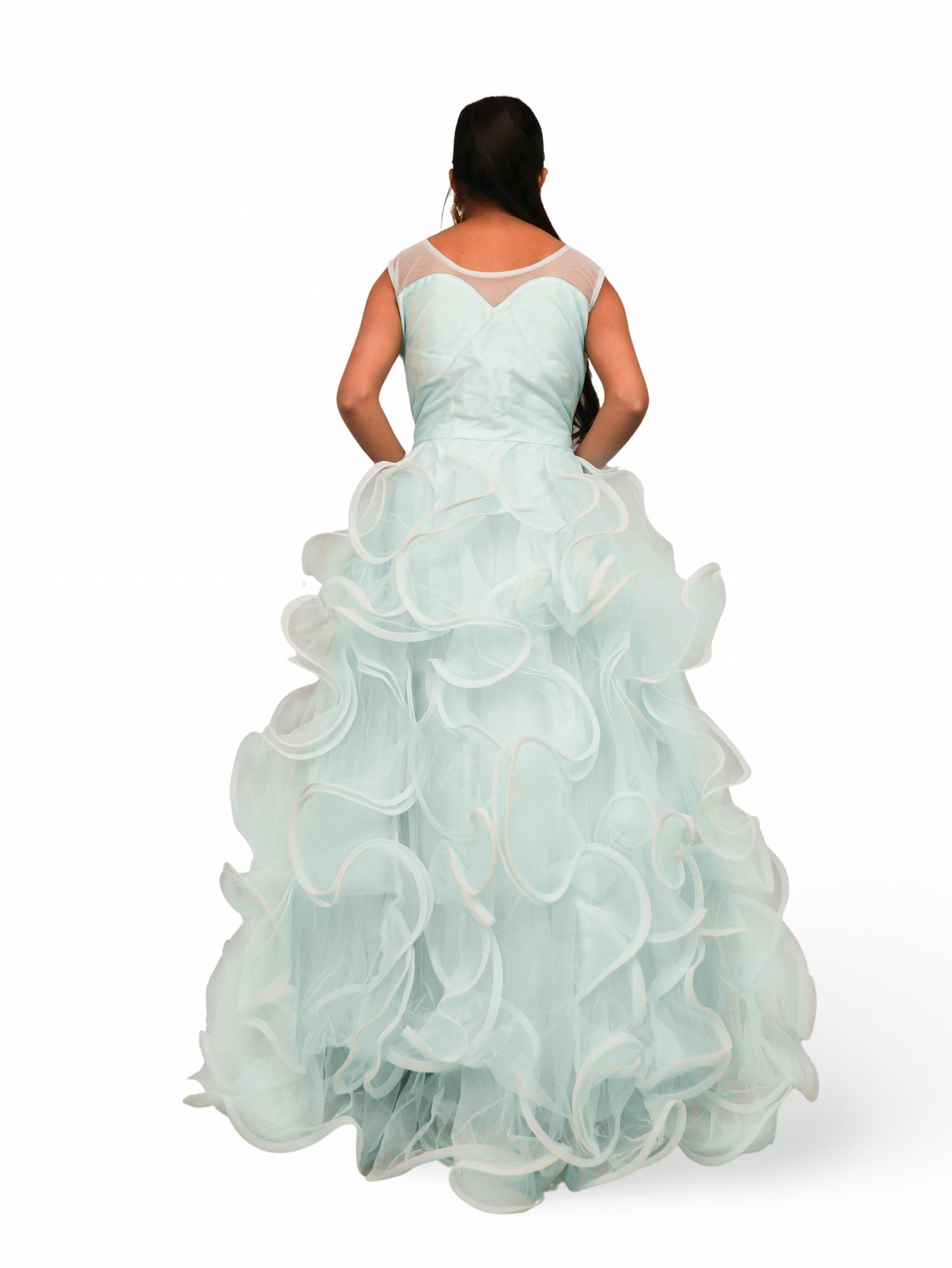 Net Fabric Gown with Stone & Sequin by Shreekama Sky Blue Designer Gowns for Party Festival Wedding Occasion in Noida