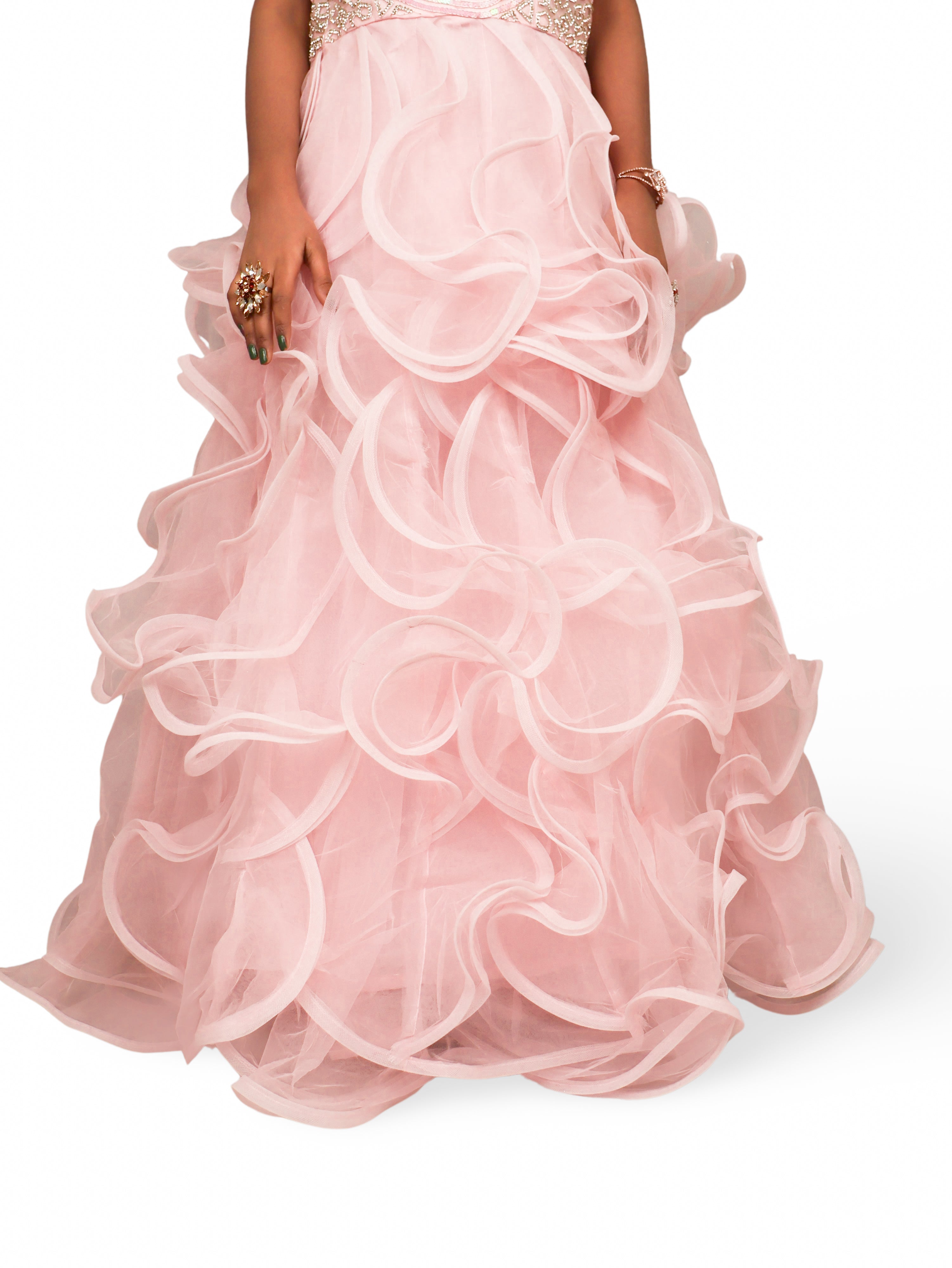 Net Fabric Gown with Stone & Sequin by Shreekama Pink Designer Gowns for Party Festival Wedding Occasion in Noida