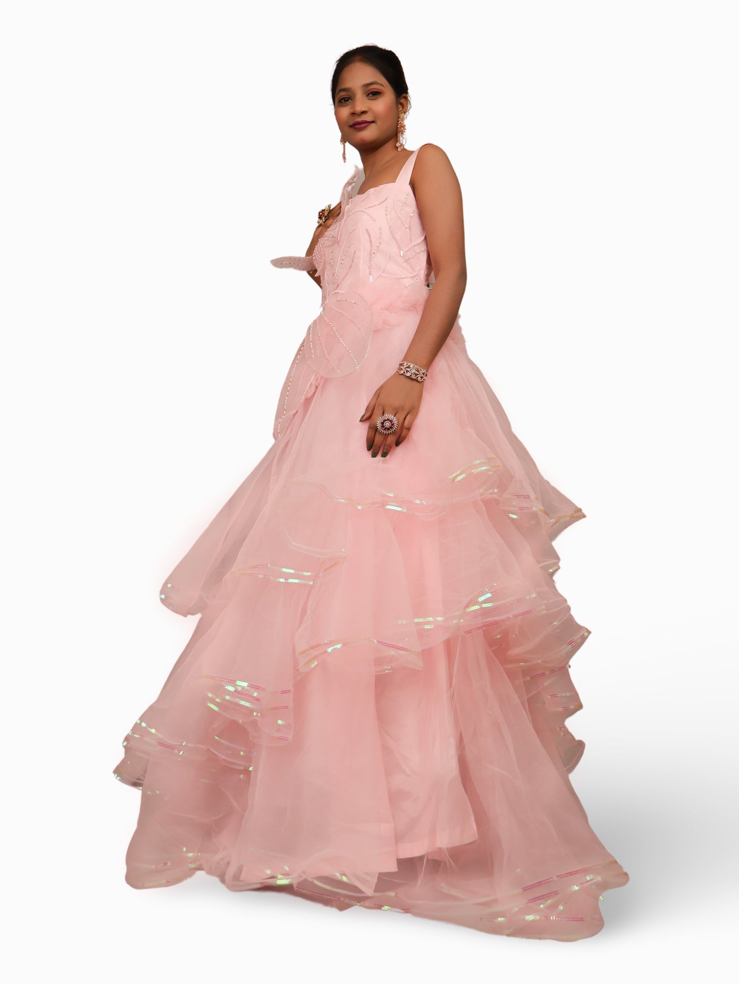 Gown with Beads & Sequin by Shreekama Pink Designer Gowns for Party Festival Wedding Occasion in Noida