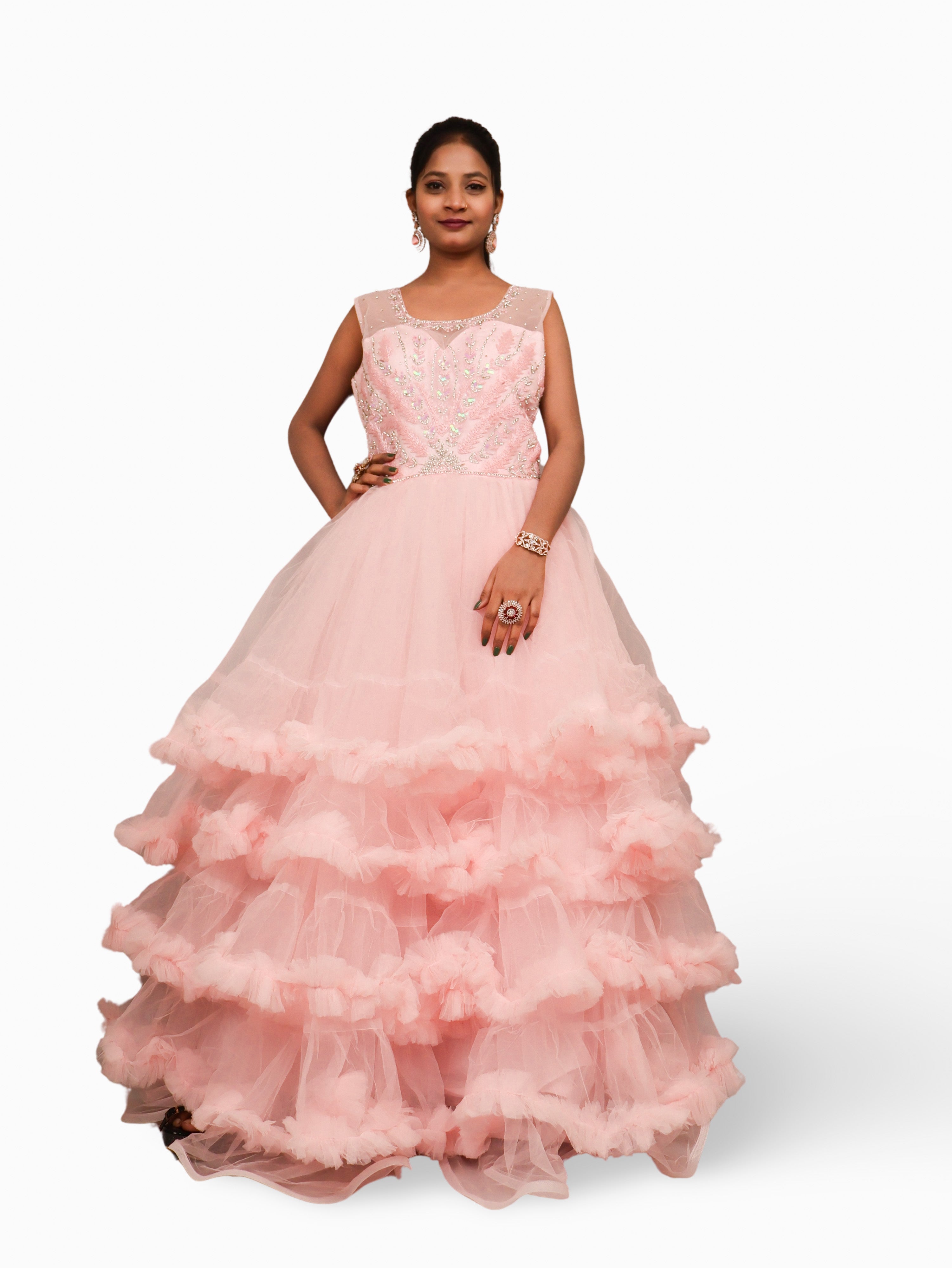 Pink Gown with Cut Dana & Sequin Work by Shreekama Pink Designer Gowns for Party Festival Wedding Occasion in Noida