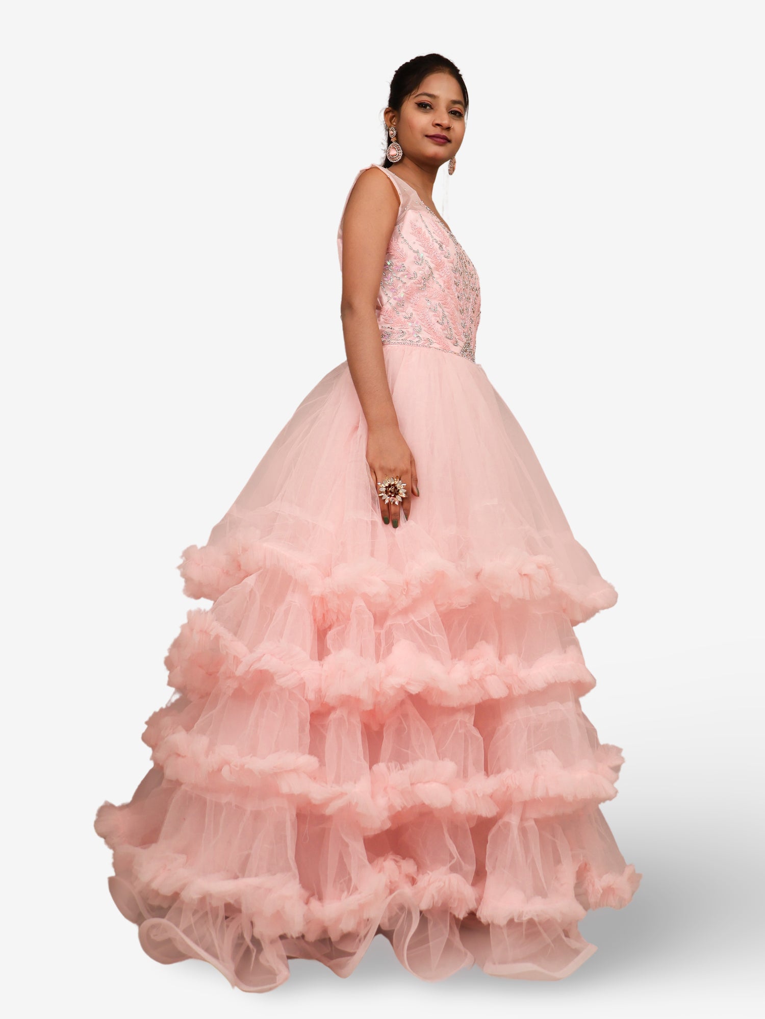 Pink Gown with Cut Dana & Sequin Work by Shreekama Pink Designer Gowns for Party Festival Wedding Occasion in Noida