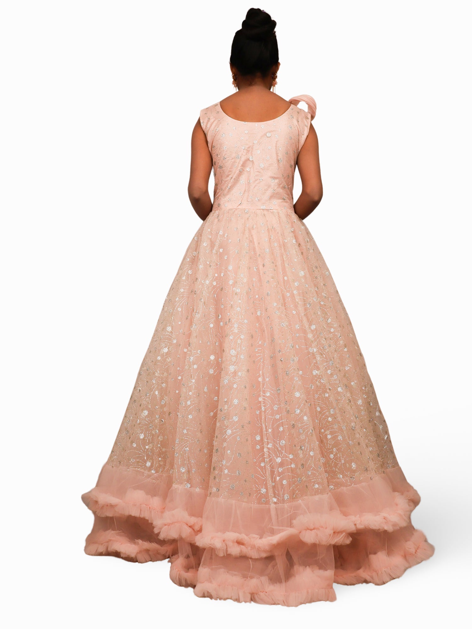 Gown with Cut Dana & Glitter Work by Shreekama Peach Designer Gowns for Party Festival Wedding Occasion in Noida