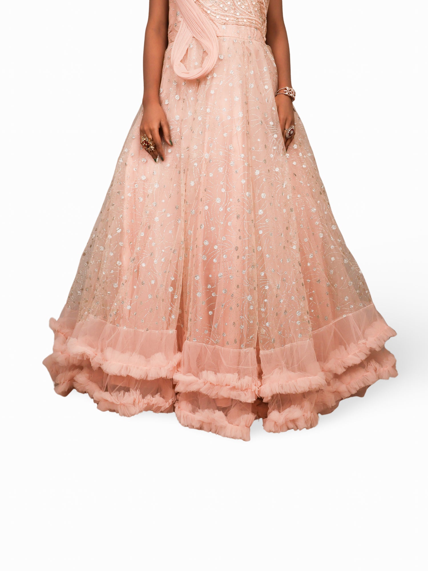 Gown with Cut Dana & Glitter Work by Shreekama Peach Designer Gowns for Party Festival Wedding Occasion in Noida