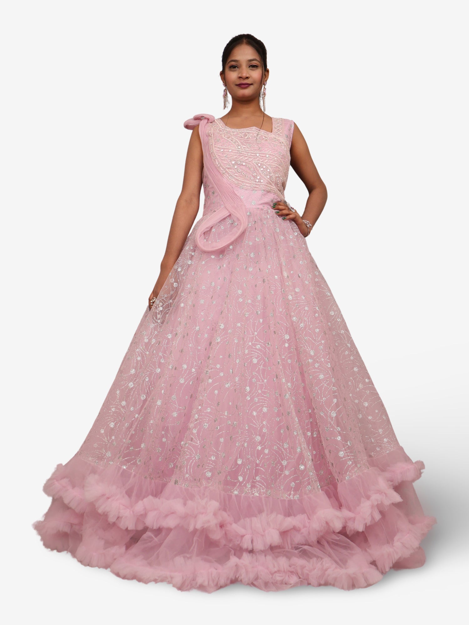 Gown with Cut Dana & Glitter Work by Shreekama Pink Designer Gowns for Party Festival Wedding Occasion in Noida