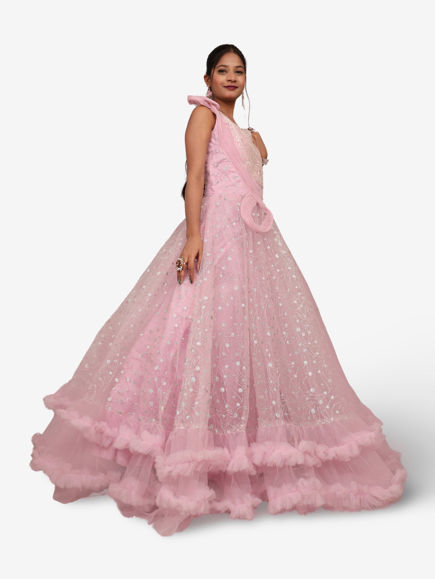 Gown with Cut Dana & Glitter Work by Shreekama Pink Designer Gowns for Party Festival Wedding Occasion in Noida