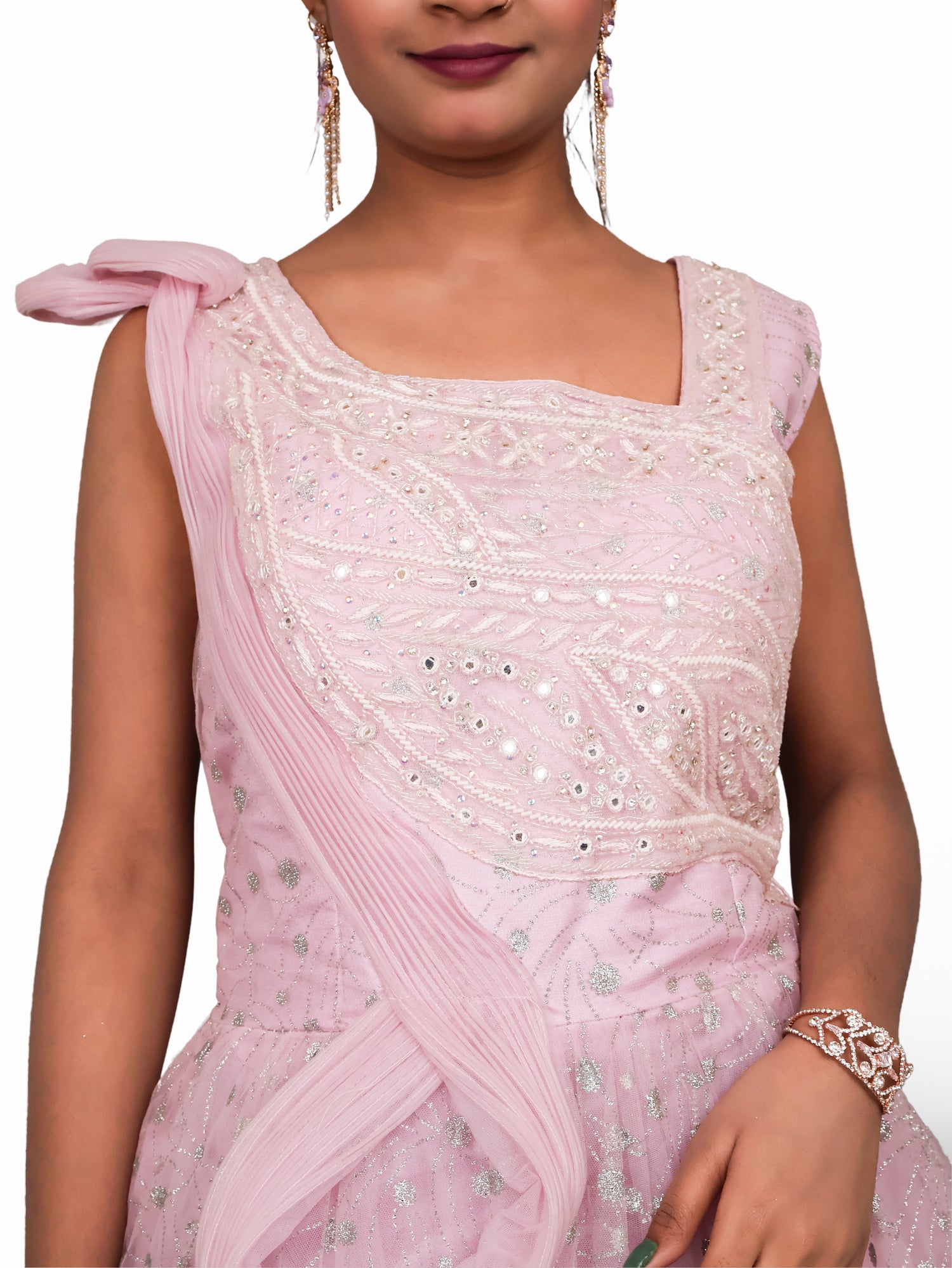 Gown with Cut Dana & Glitter Work by Shreekama Pink Designer Gowns for Party Festival Wedding Occasion in Noida