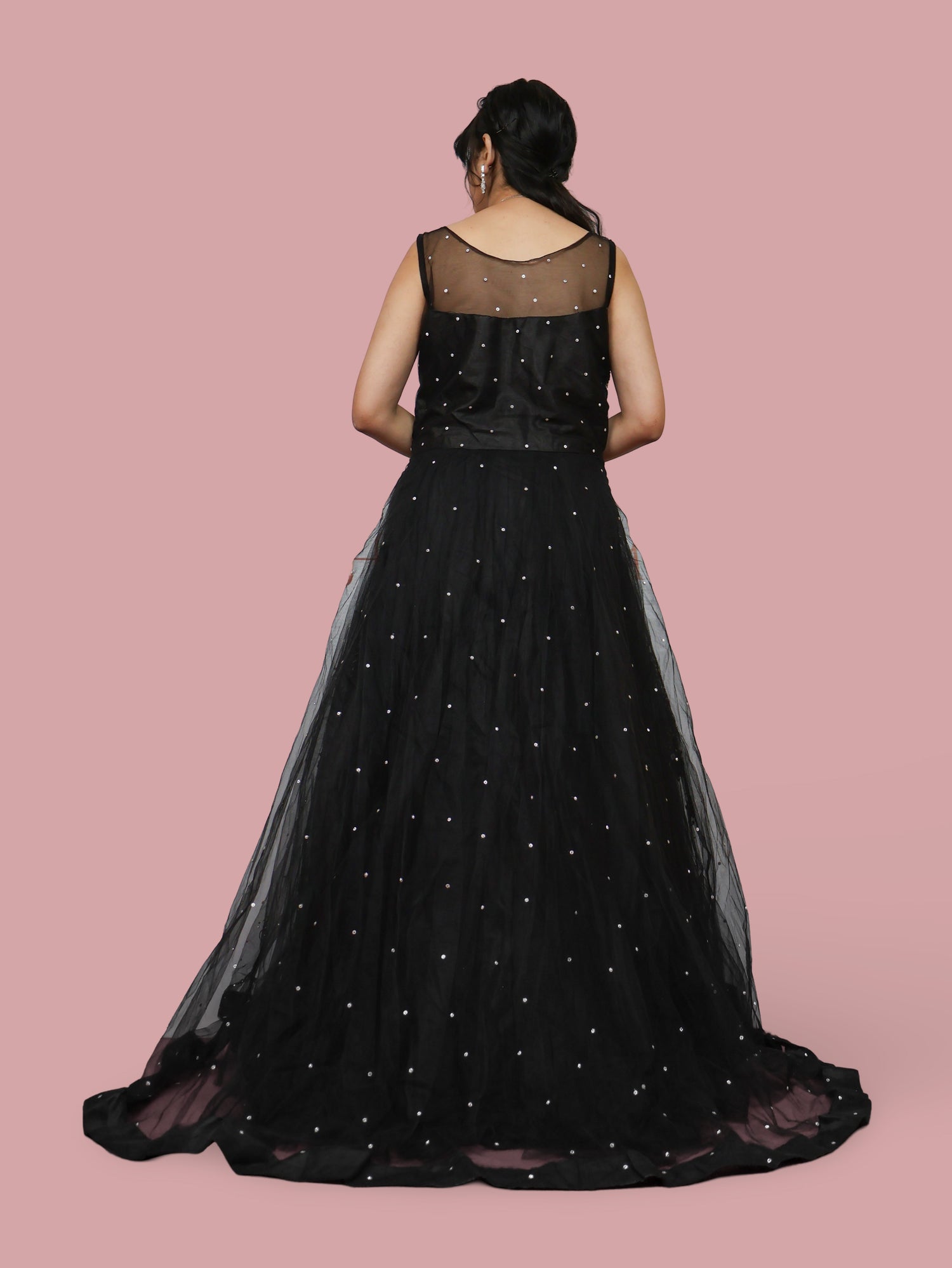 Net Fabric Gown with Mirror & Pearls by Shreekama Black Designer Gowns for Party Festival Wedding Occasion in Noida