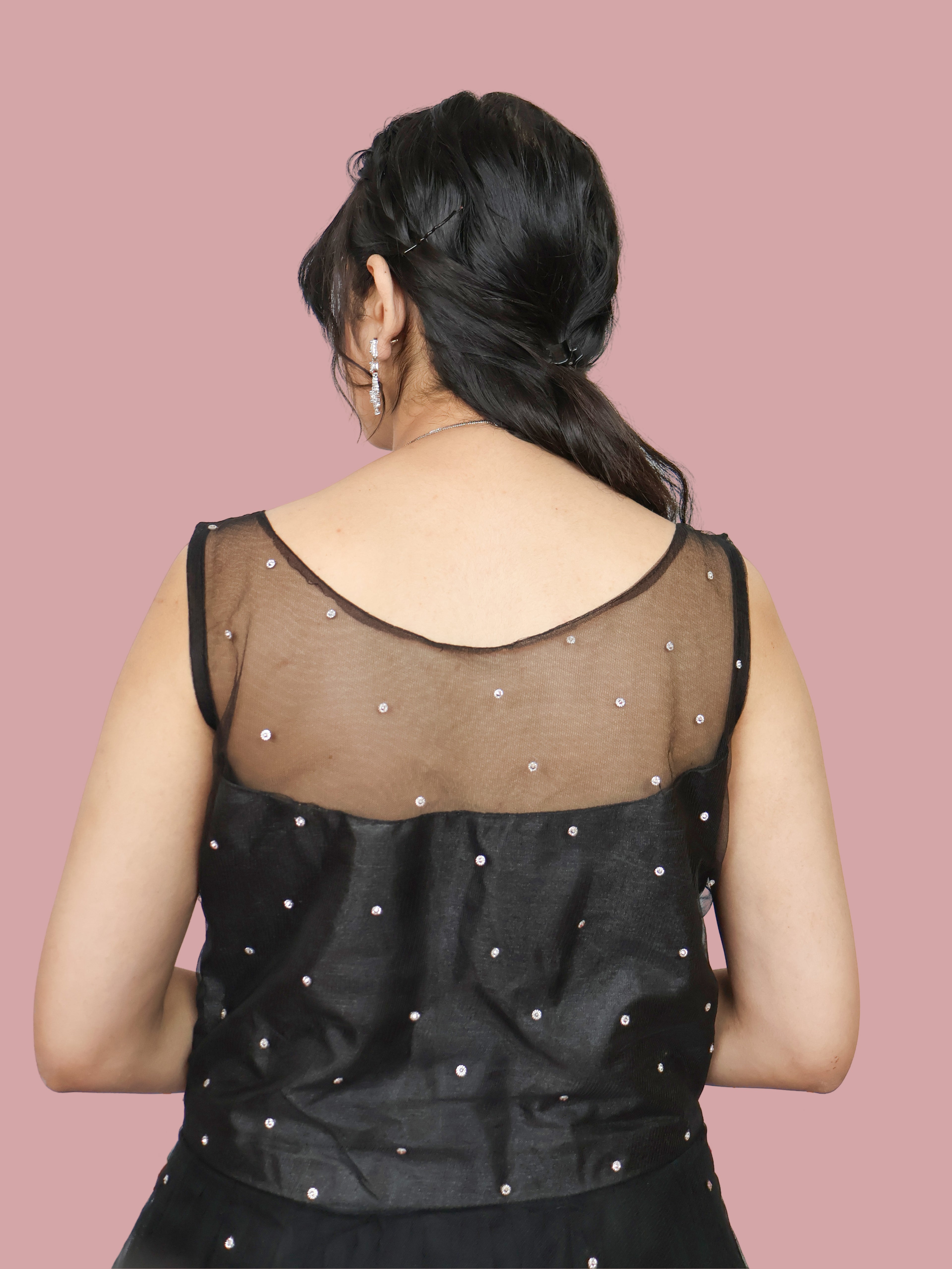 Net Fabric Gown with Mirror & Pearls by Shreekama Black Designer Gowns for Party Festival Wedding Occasion in Noida