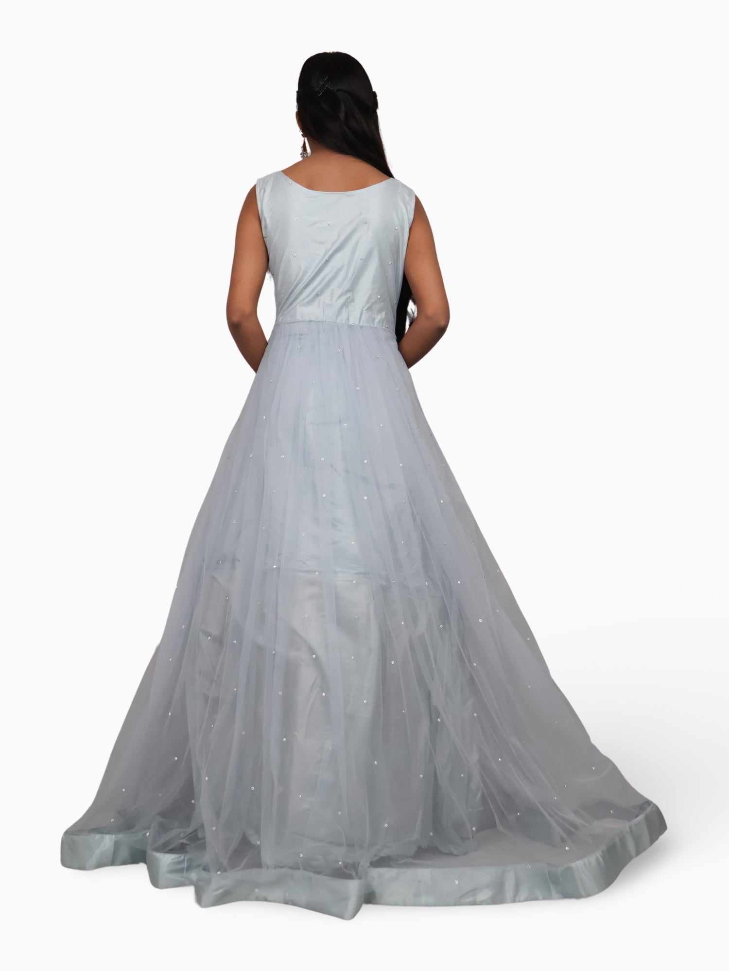 Net Fabric Gown with Pearl & Embroidery by Shreekama Grey Designer Gowns for Party Festival Wedding Occasion in Noida