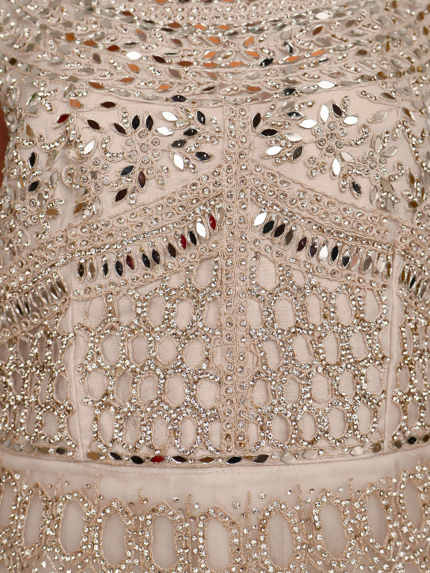 Off White Gown with Mirror & Thread Work by Shreekama Off White Designer Gowns for Party Festival Wedding Occasion in Noida