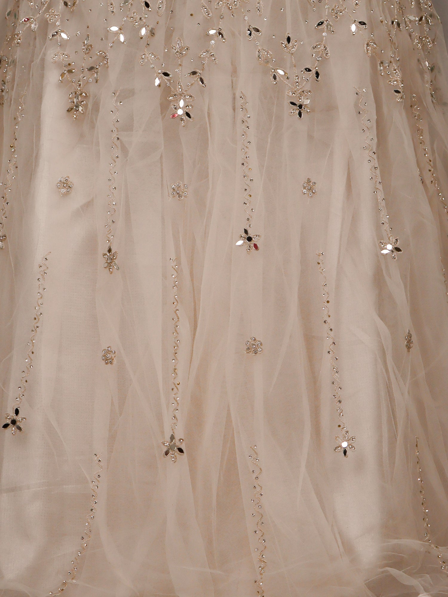 Off White Gown with Mirror & Thread Work by Shreekama Off White Designer Gowns for Party Festival Wedding Occasion in Noida