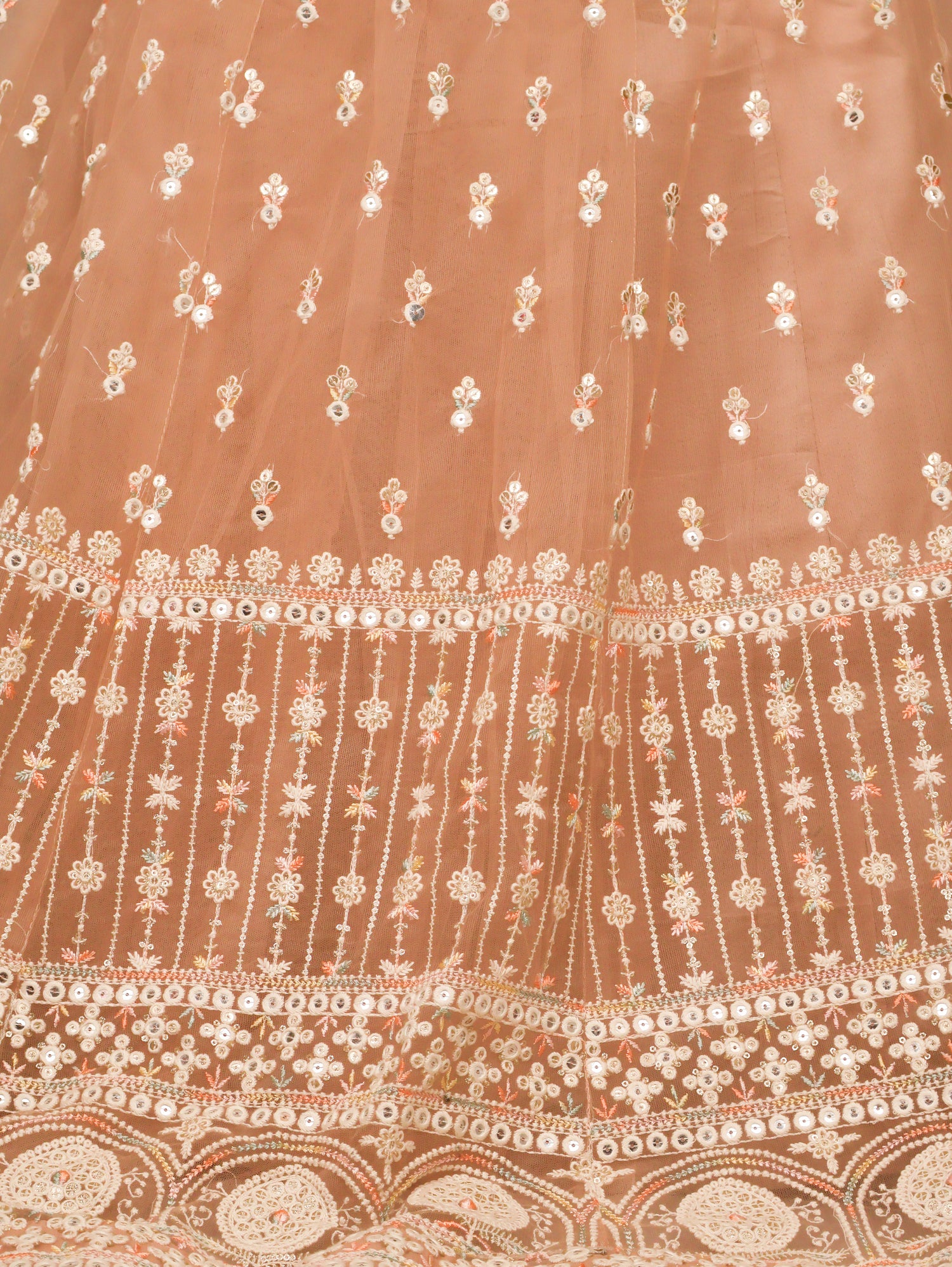 Net Fabric Gown with Sequin & Embroidery Work by Shreekama Peach Designer Gowns for Party Festival Wedding Occasion in Noida