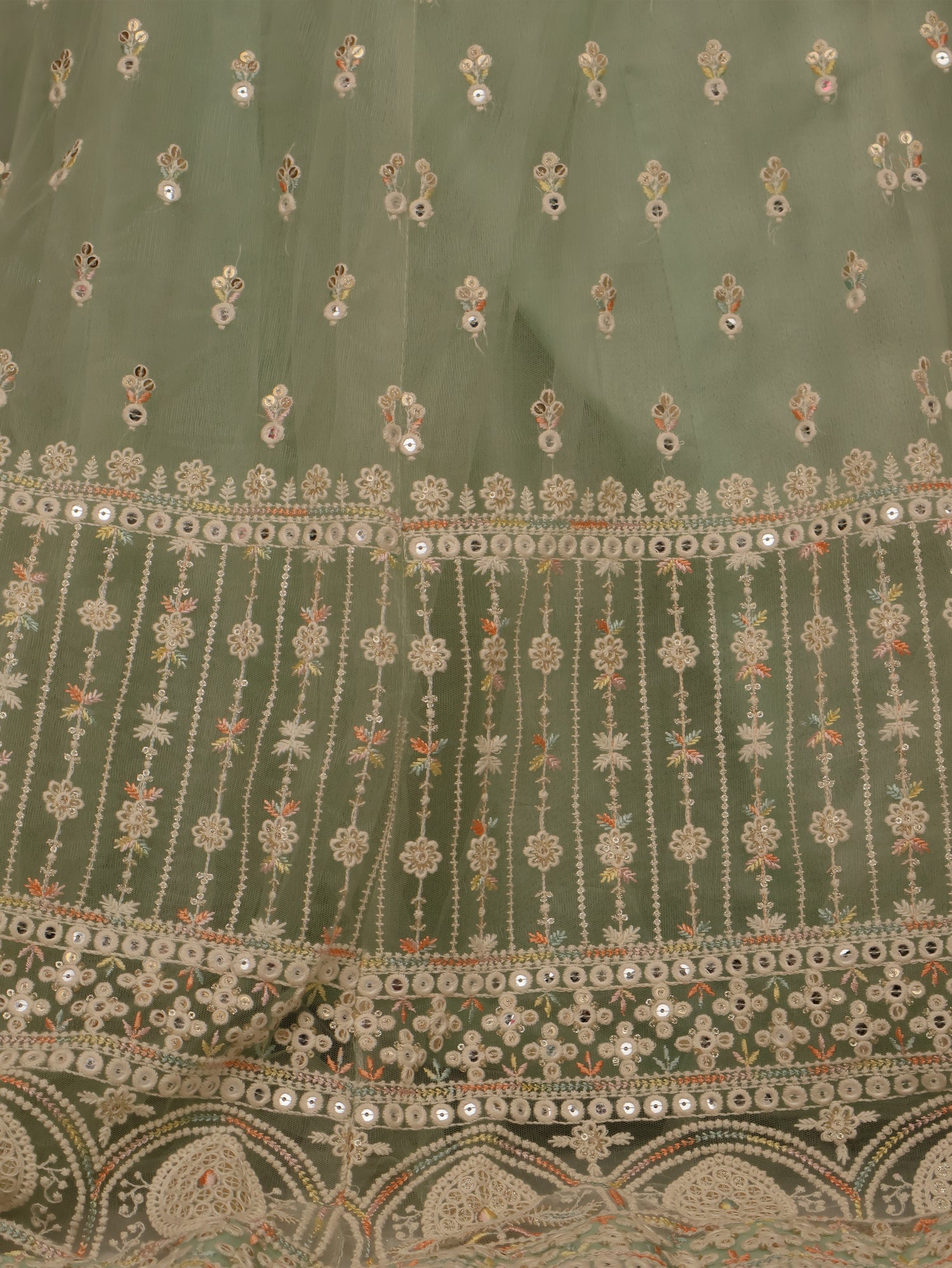 Net Fabric Gown with Sequin & Embroidery Work by Shreekama Pista Green Designer Gowns for Party Festival Wedding Occasion in Noida