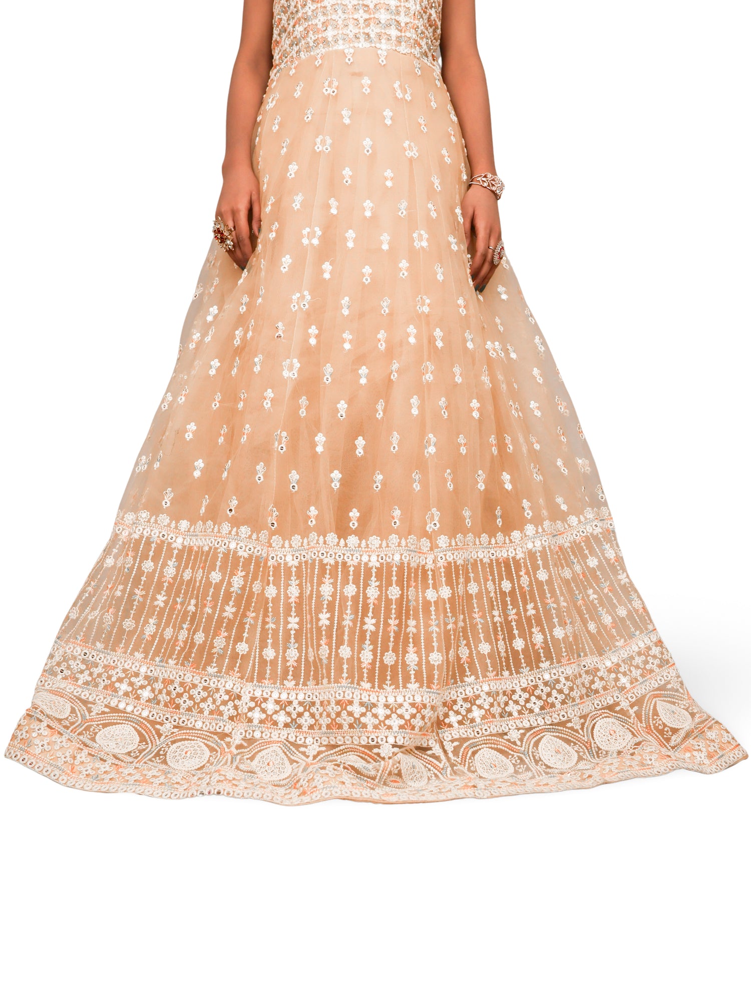 Net Fabric Gown with Sequin & Embroidery Work by Shreekama Beige Designer Gowns for Party Festival Wedding Occasion in Noida