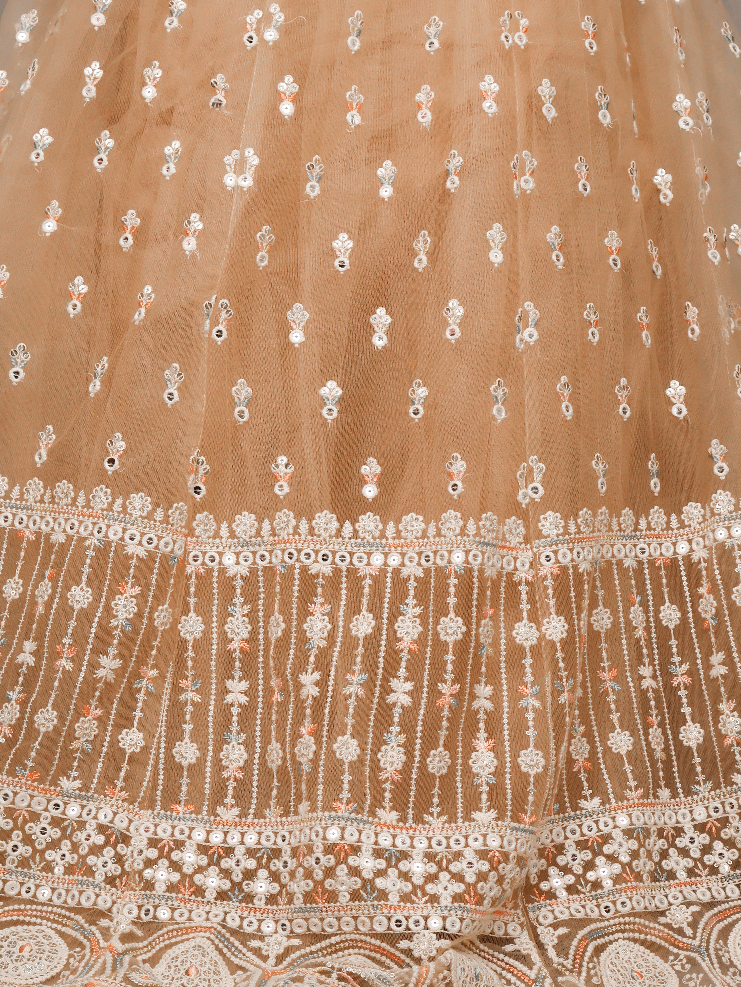 Net Fabric Gown with Sequin & Embroidery Work by Shreekama Beige Designer Gowns for Party Festival Wedding Occasion in Noida