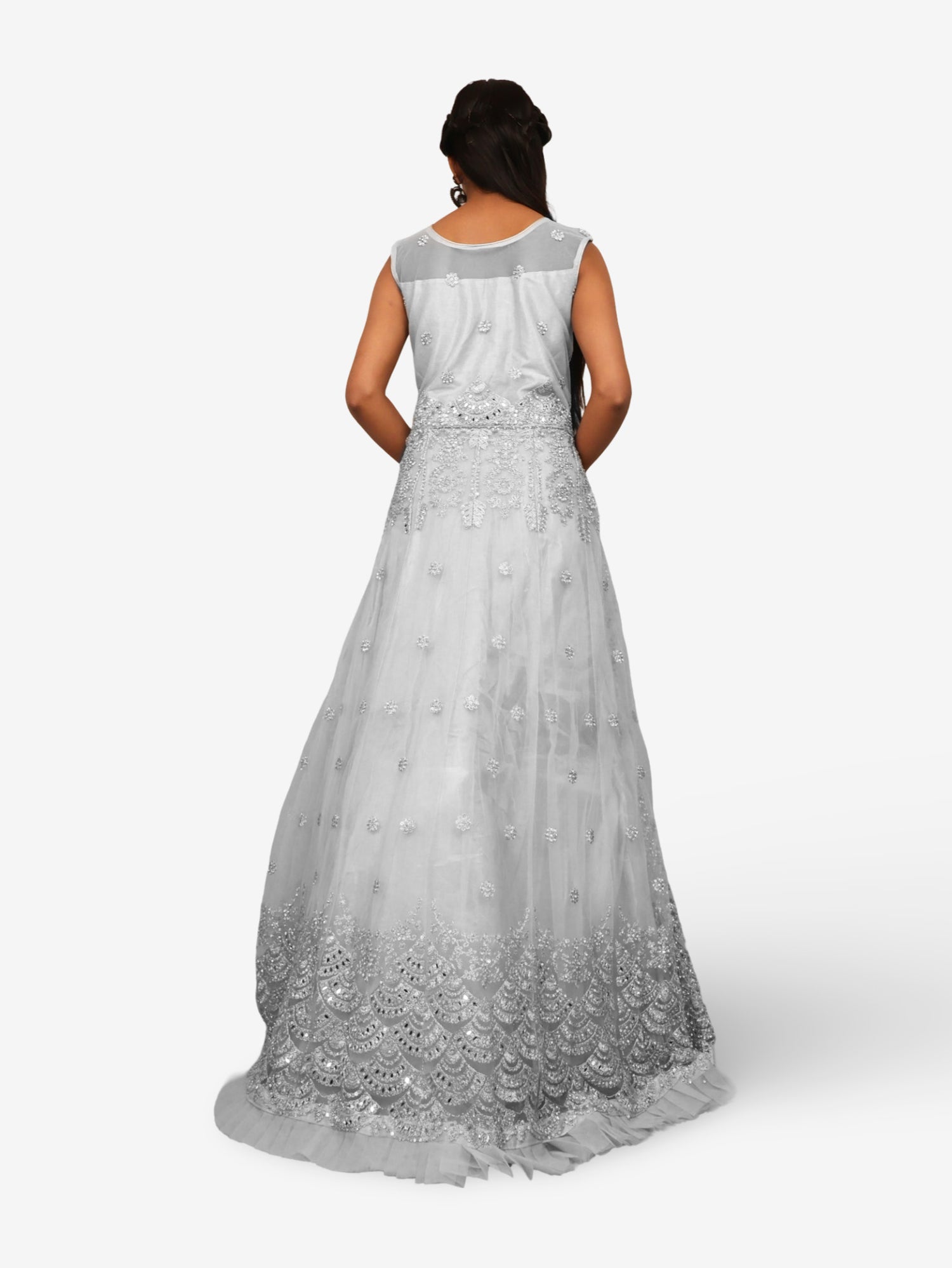 Gown with Thread Work & Stones by Shreekama Grey Designer Gowns for Party Festival Wedding Occasion in Noida