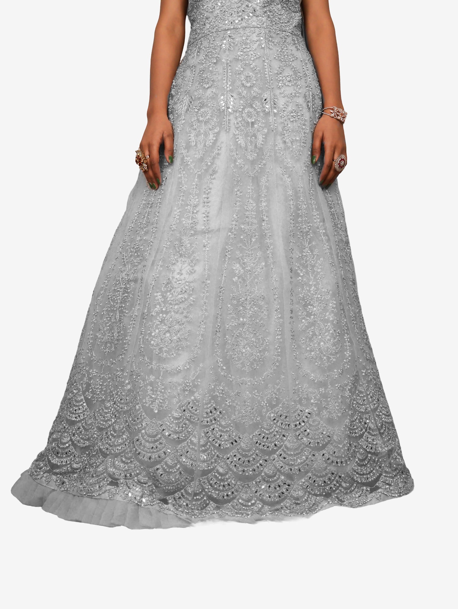 Gown with Thread Work & Stones by Shreekama Grey Designer Gowns for Party Festival Wedding Occasion in Noida