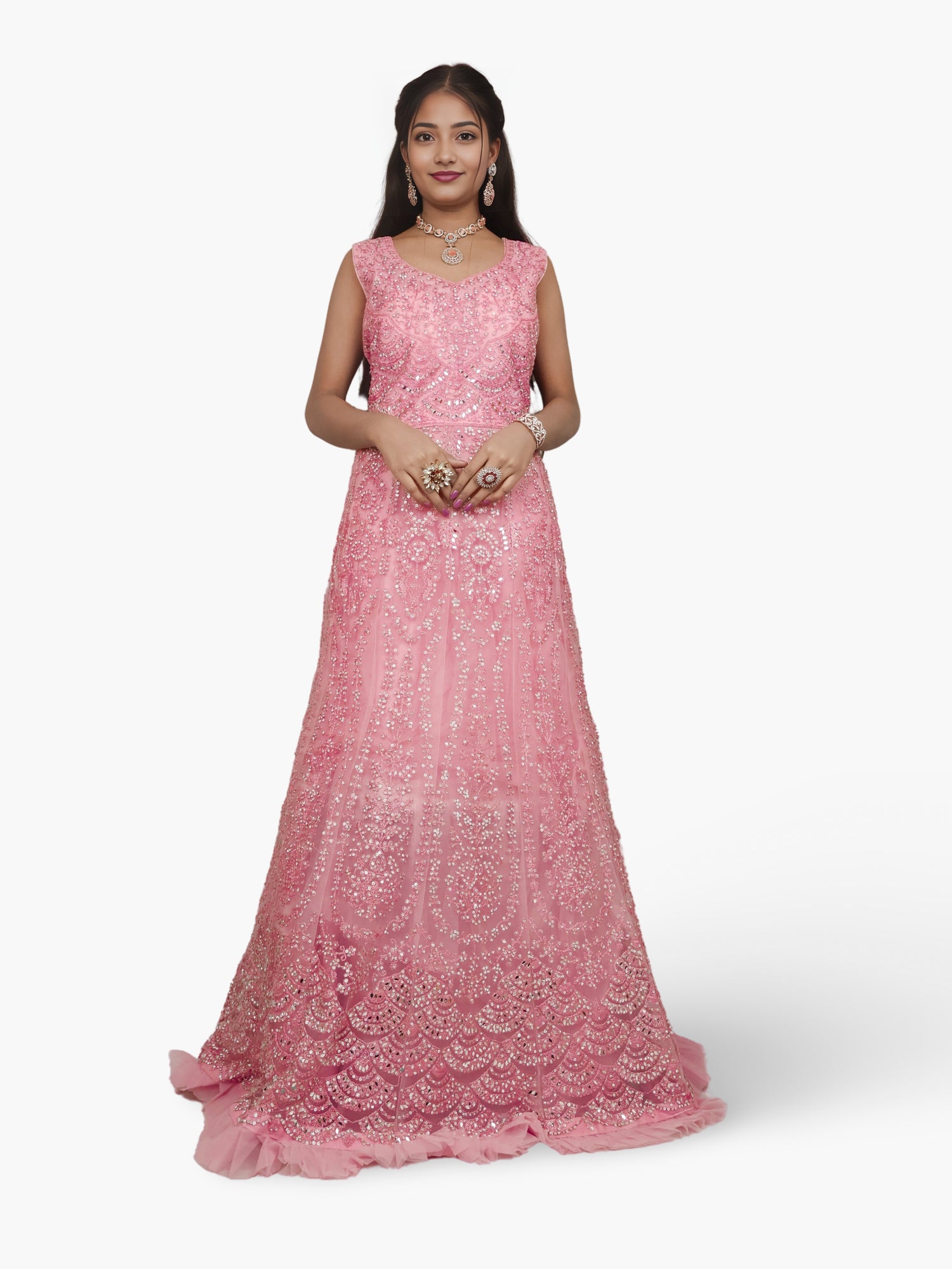 Gown with Thread Work & Stones by Shreekama Pink Designer Gowns for Party Festival Wedding Occasion in Noida