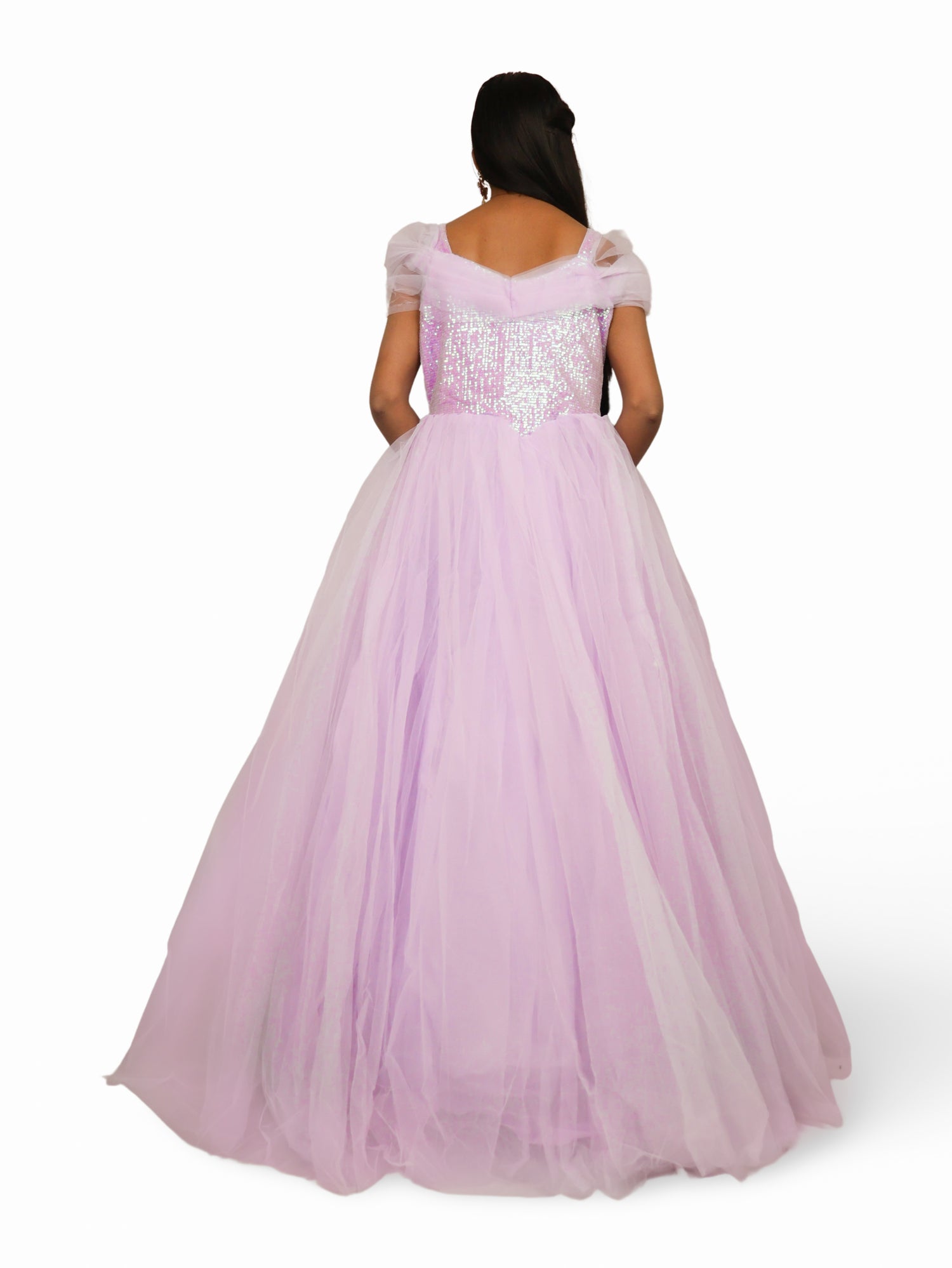 Net Fabric Gown with Sequin & Beads work by Shreekama Lavender Designer Gowns for Party Festival Wedding Occasion in Noida