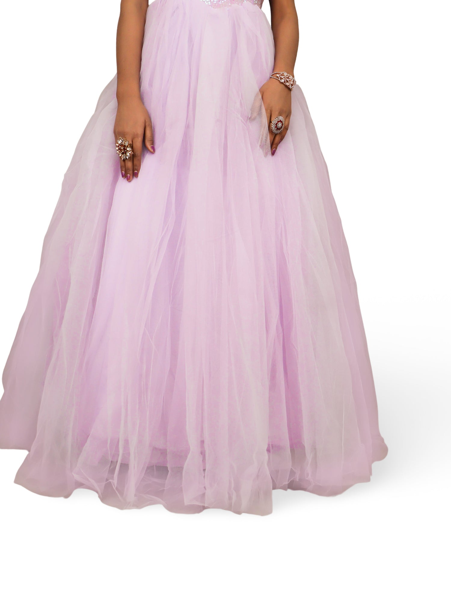 Net Fabric Gown with Sequin & Beads work by Shreekama Lavender Designer Gowns for Party Festival Wedding Occasion in Noida