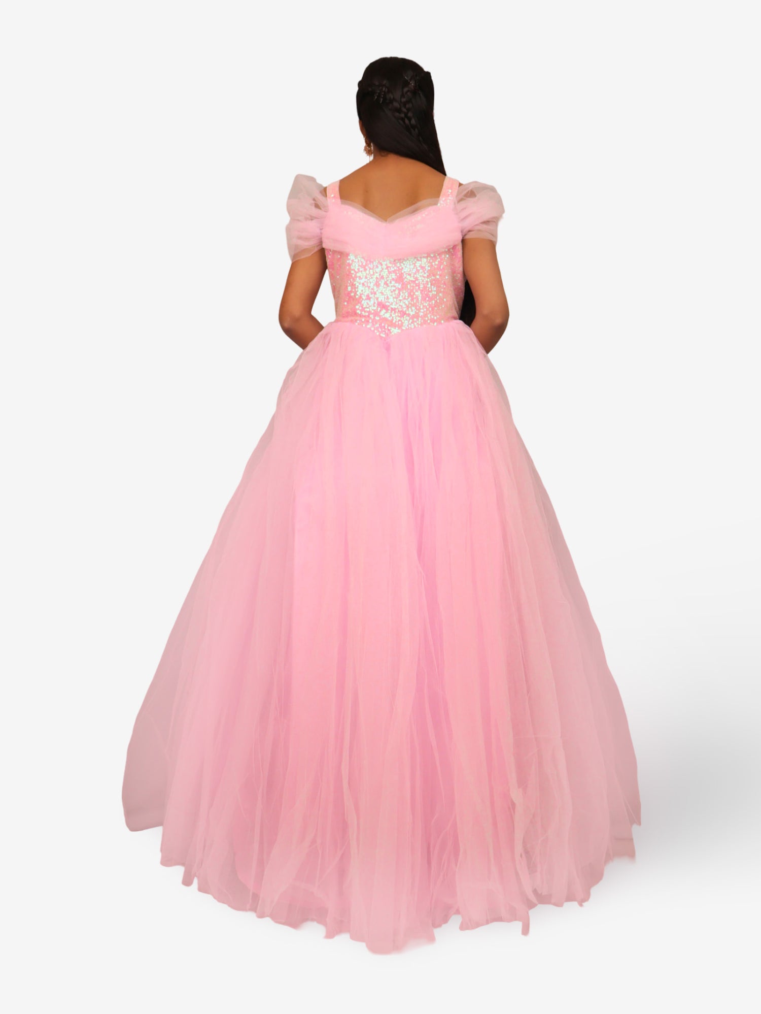 Net Fabric Gown with Sequin & Beads work by Shreekama Pink Designer Gowns for Party Festival Wedding Occasion in Noida