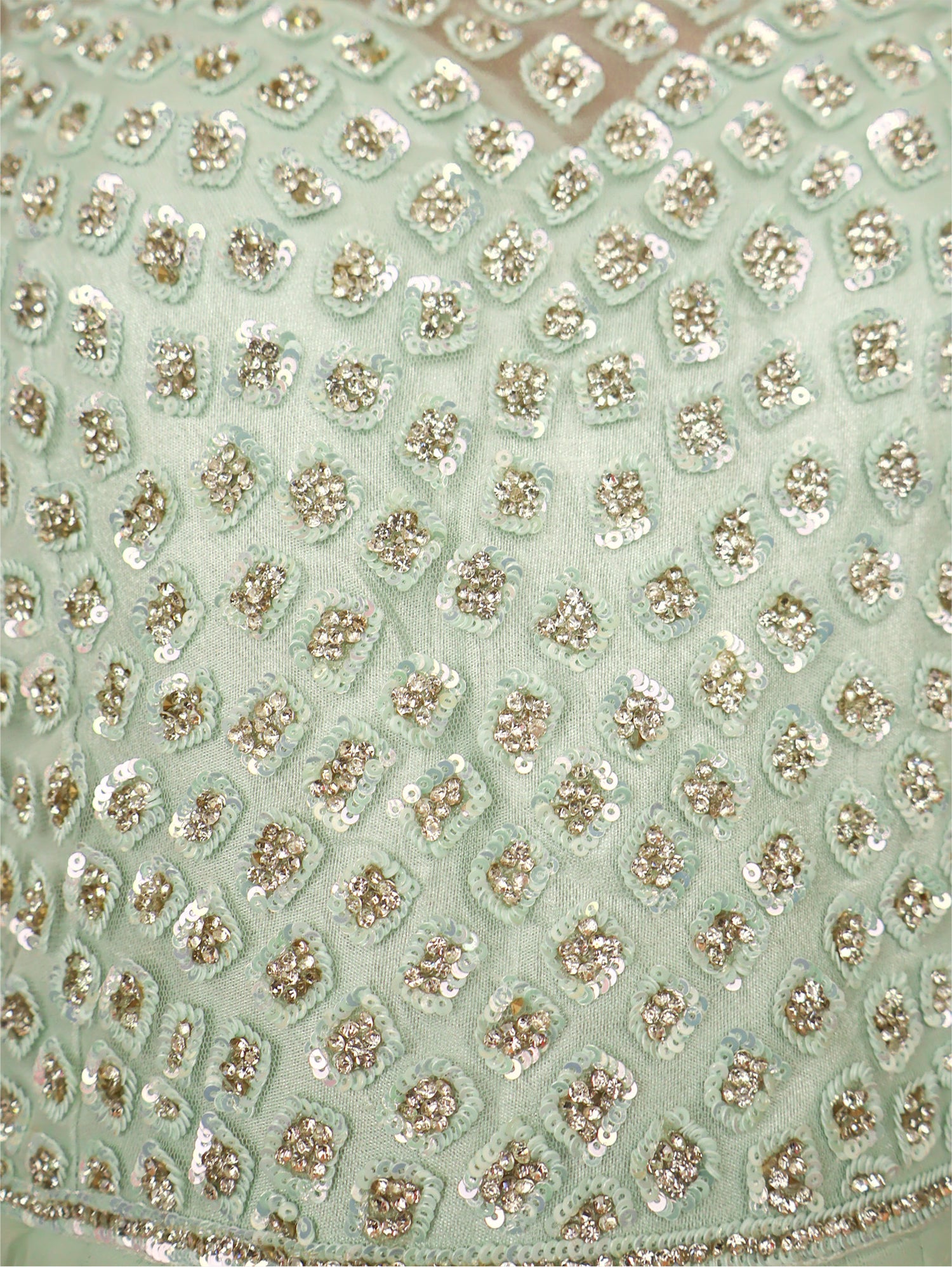 Gown with Stone & Beads Work by Shreekama Pista Green Designer Gowns for Party Festival Wedding Occasion in Noida