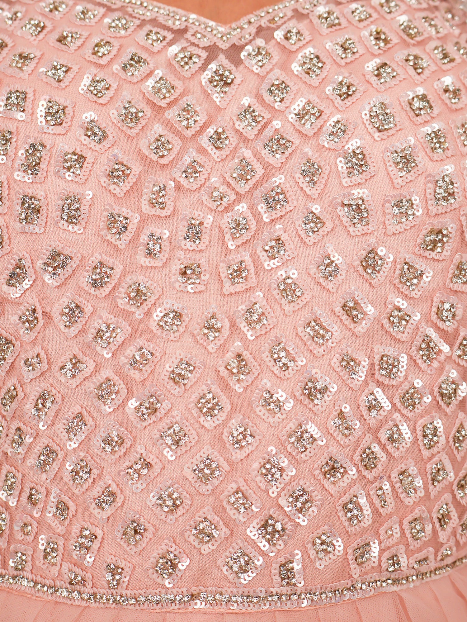 Gown with Stone & Beads Work by Shreekama Peach Designer Gowns for Party Festival Wedding Occasion in Noida