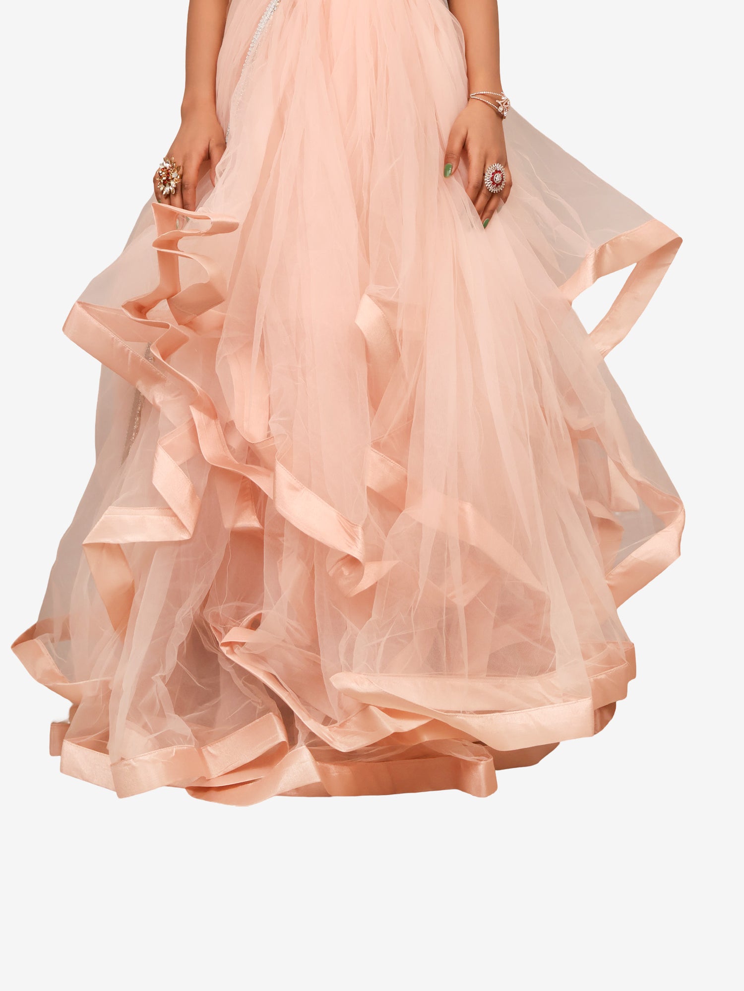 Gown with Stone & Beads Work by Shreekama Peach Designer Gowns for Party Festival Wedding Occasion in Noida