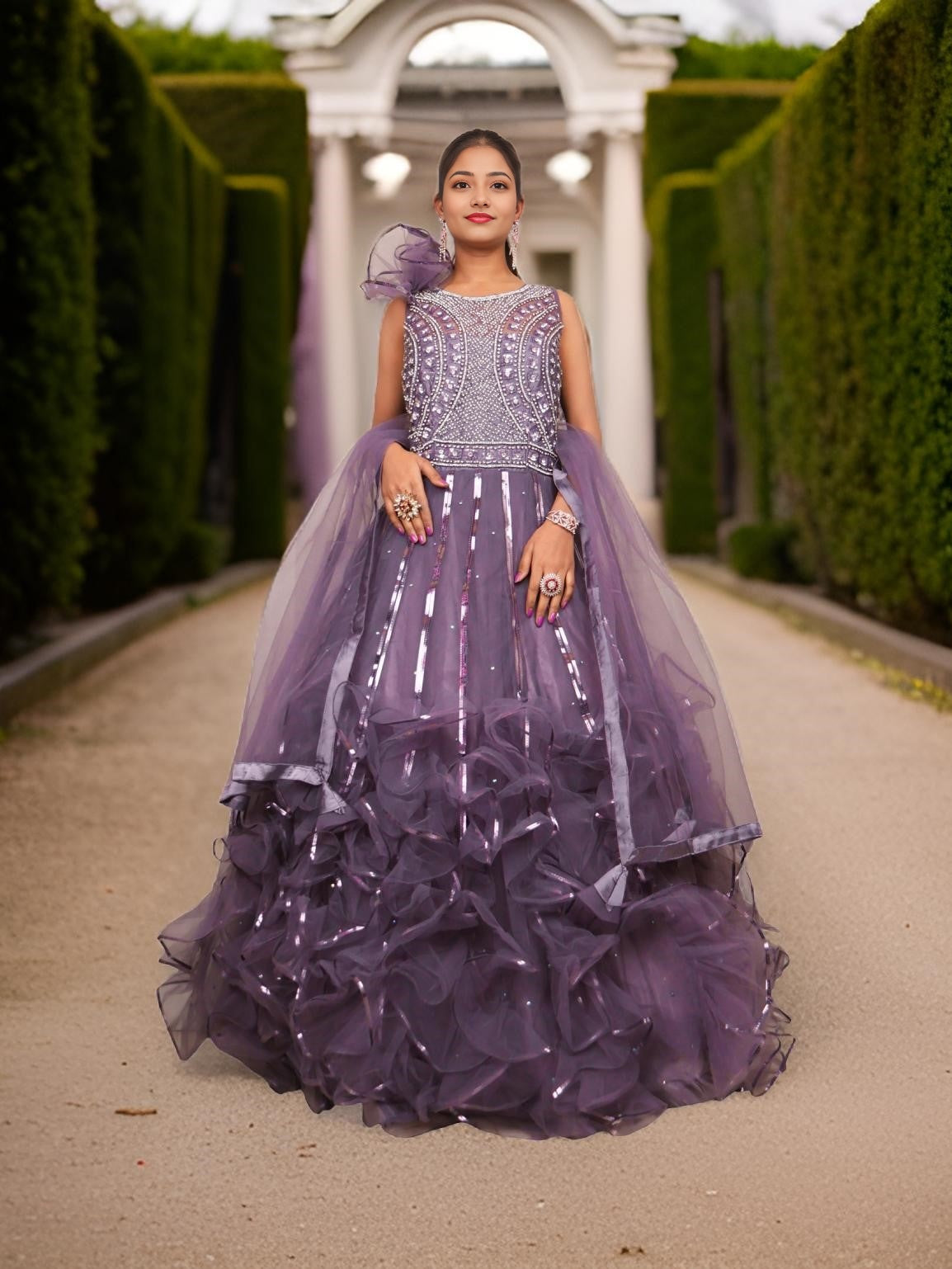 Gown with Cut Dana & Sequin Work by Shreekama Dusty Purple Designer Gowns for Party Festival Wedding Occasion in Noida
