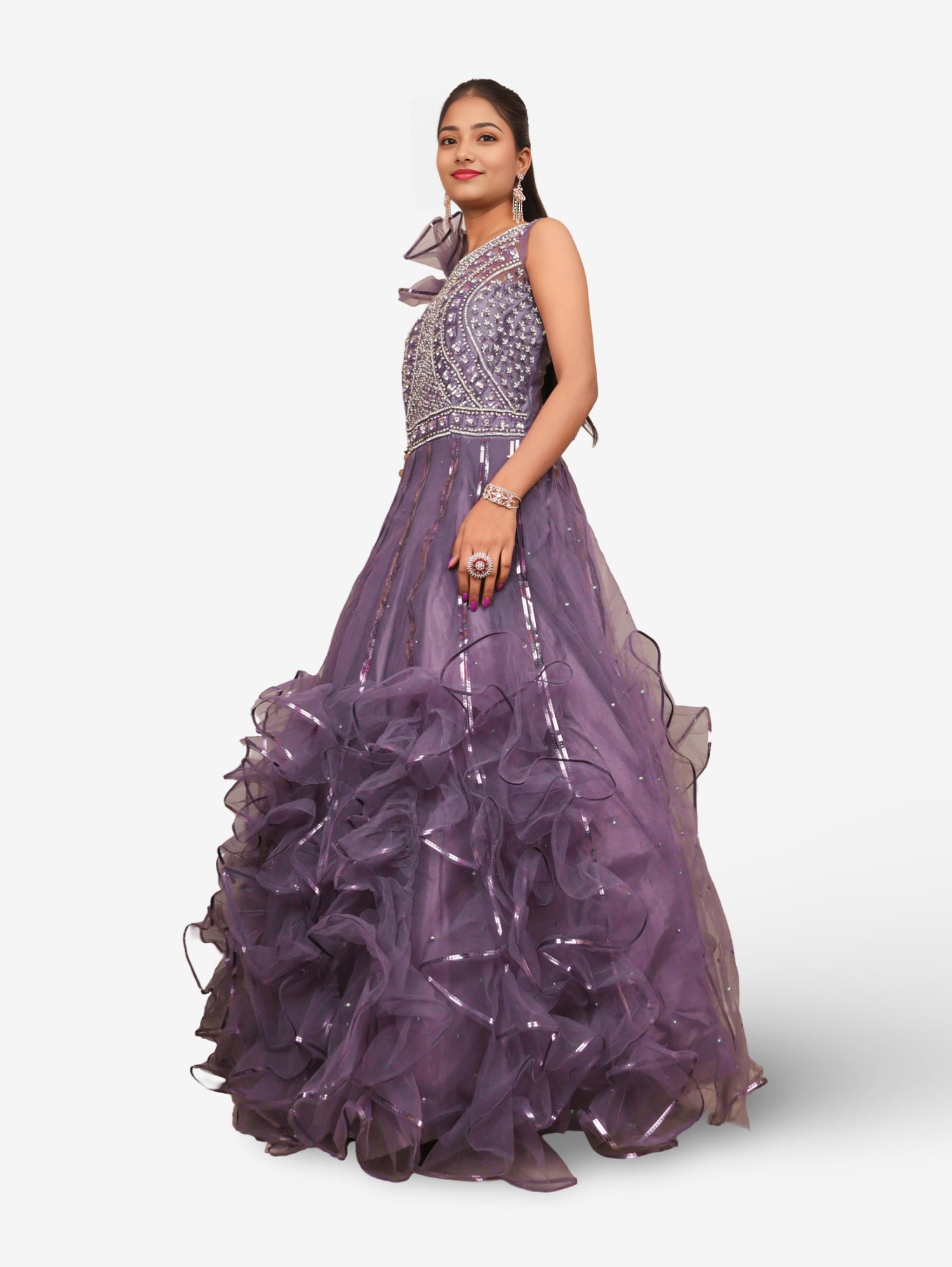 Gown with Cut Dana & Sequin Work by Shreekama Dusty Purple Designer Gowns for Party Festival Wedding Occasion in Noida