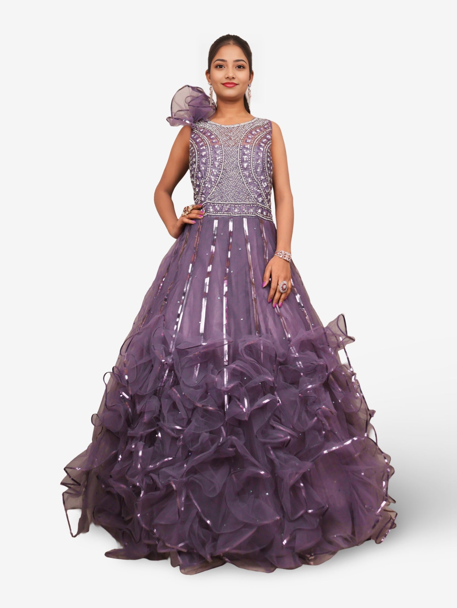 Gown with Cut Dana & Sequin Work by Shreekama Dusty Purple Designer Gowns for Party Festival Wedding Occasion in Noida